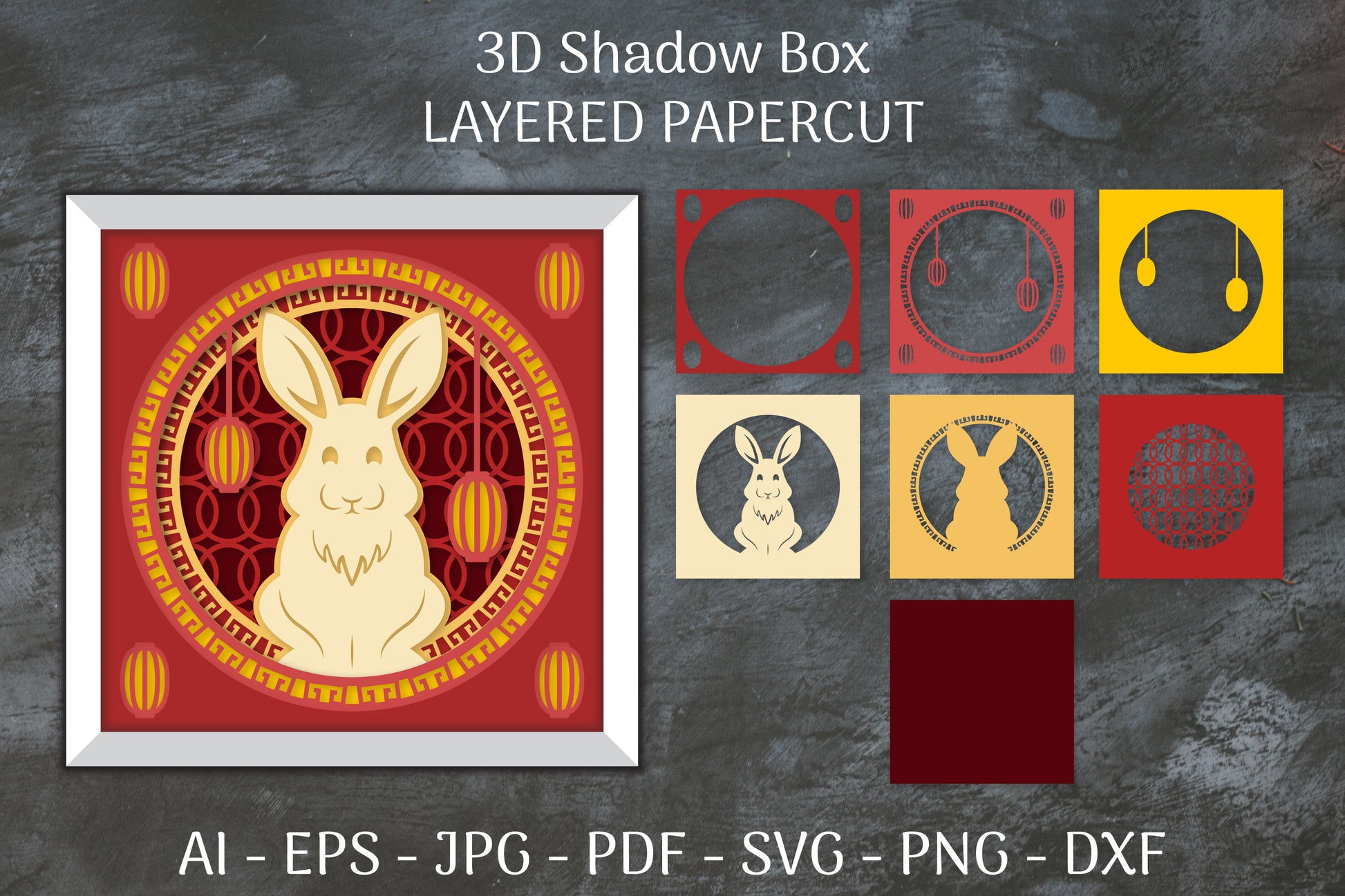 Happy Chinese 3D Shadow Box Layered Papercut SVG Bundle - CraftNest - Digital Crafting and Art