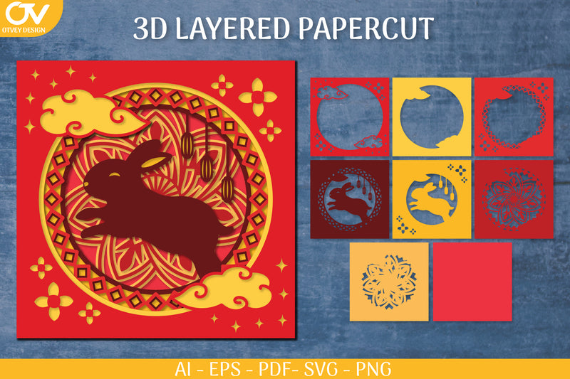 3D Shadow Box Chinese Layered Papercut SVG Bundle 1 - CraftNest - Digital Crafting and Art