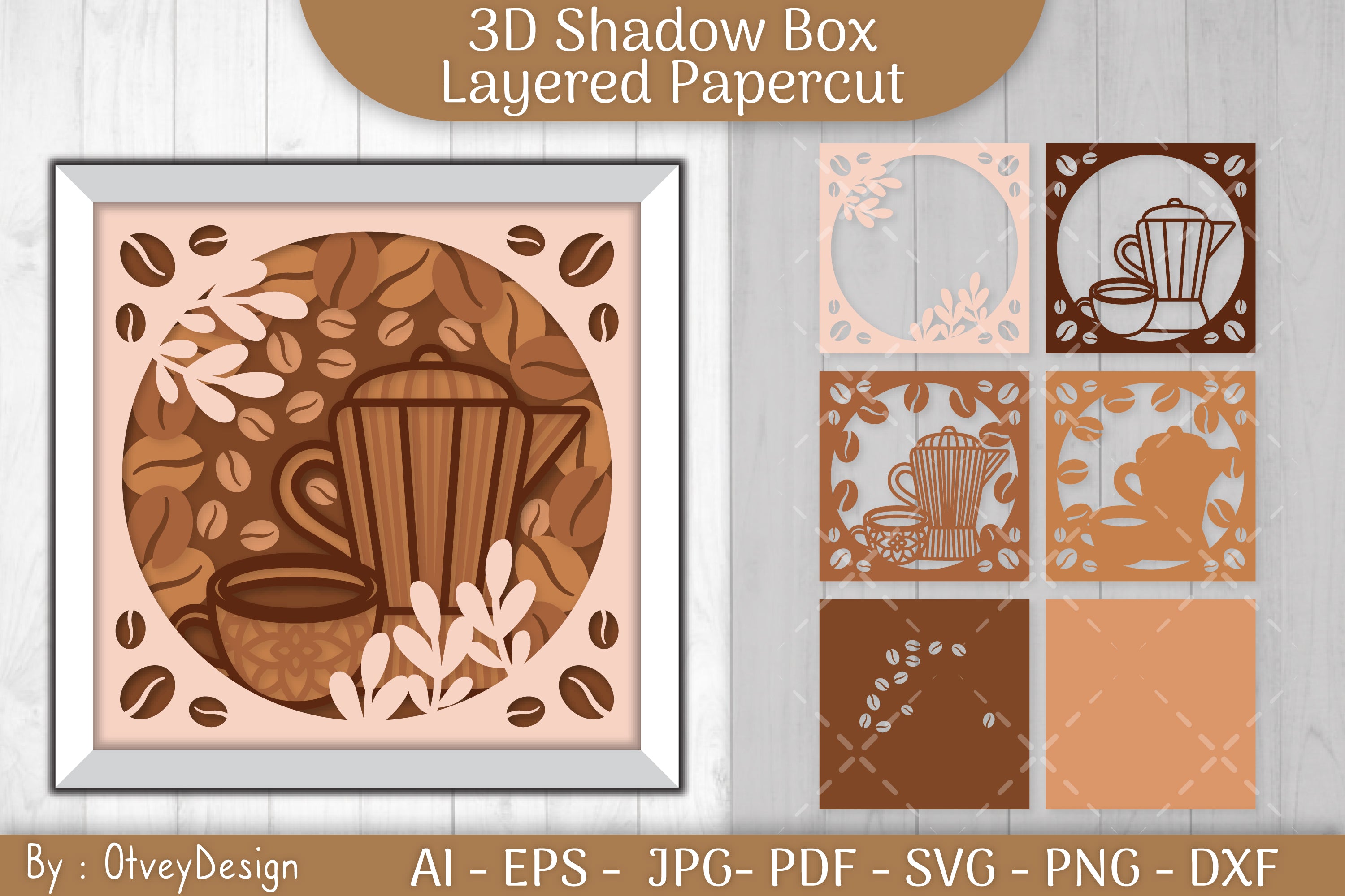 3D Shadow Box Love Coffee Layered SVG Bundle