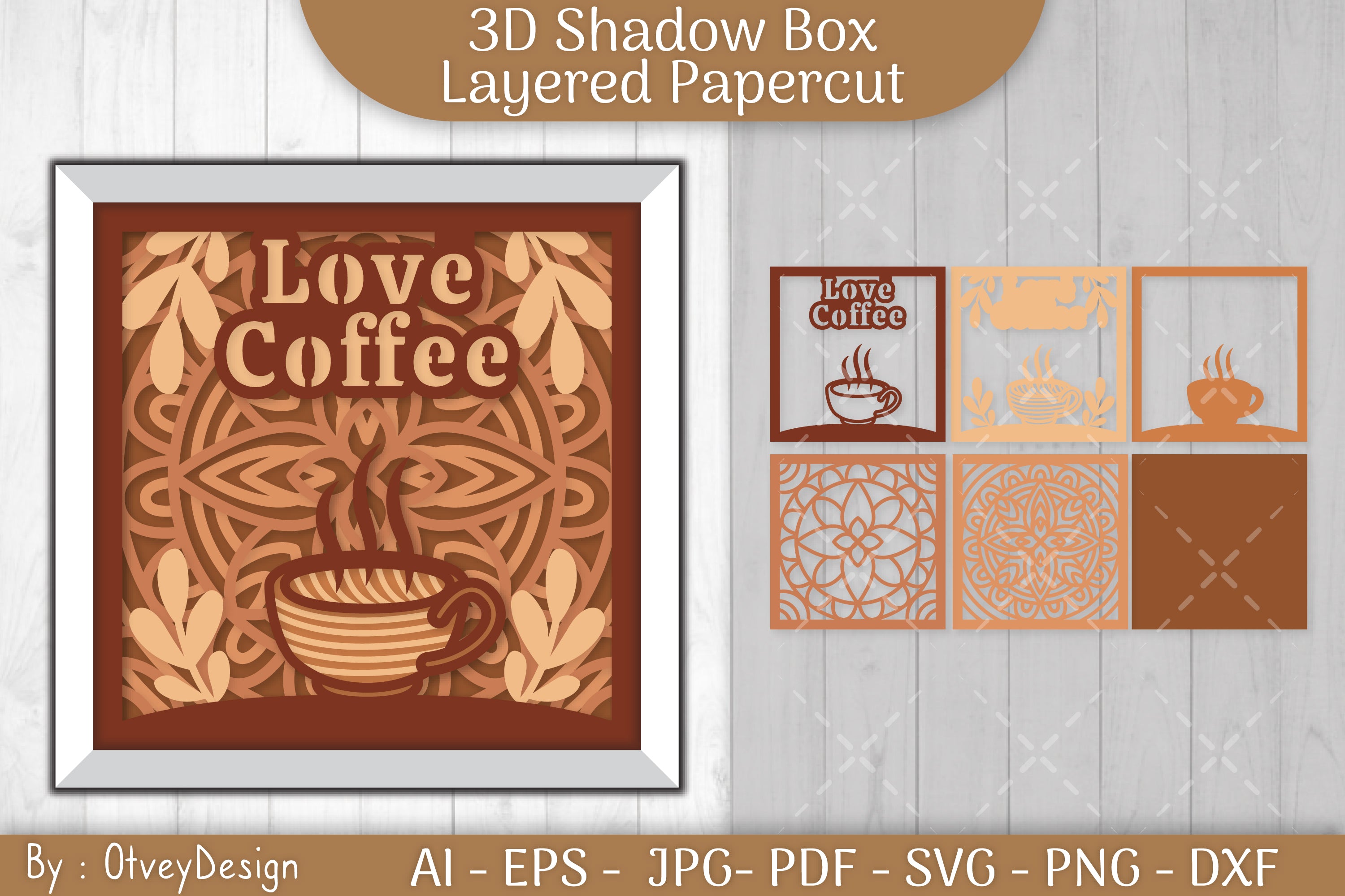 3D Shadow Box Love Coffee Layered SVG Bundle