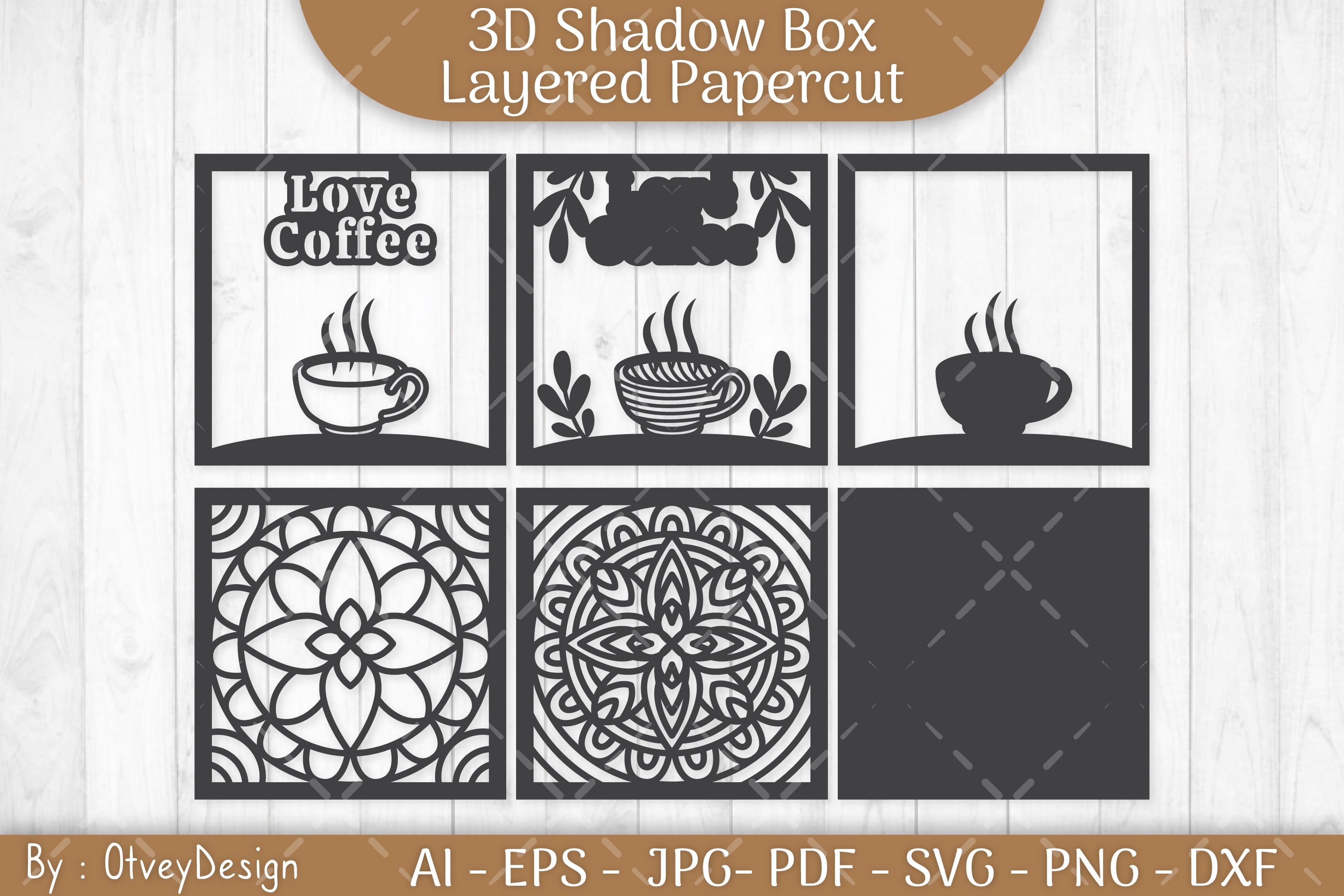 3D Shadow Box Love Coffee Layered SVG Bundle