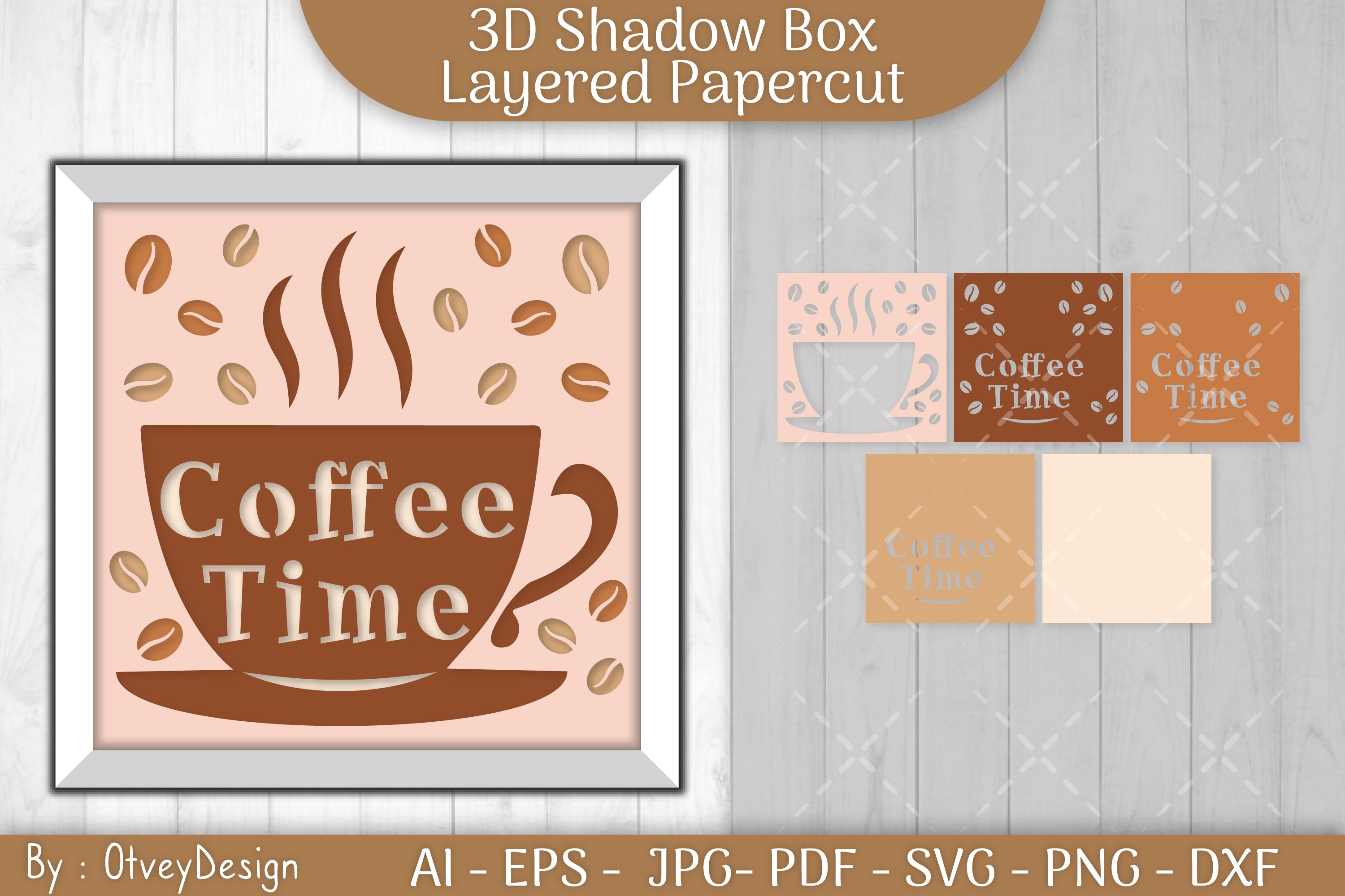 3D Shadow Box Love Coffee Layered SVG Bundle