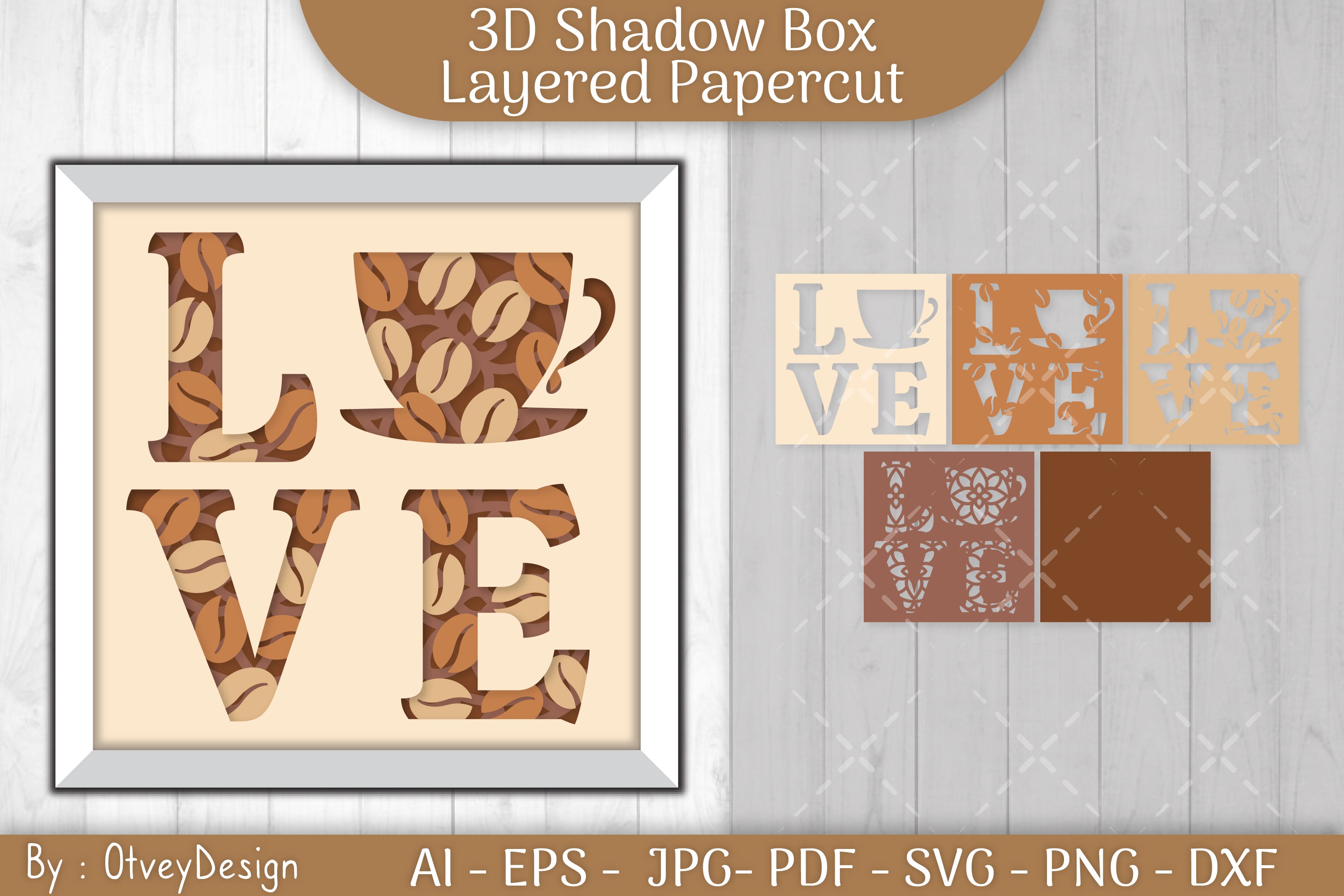 3D Shadow Box Love Coffee Layered SVG Bundle