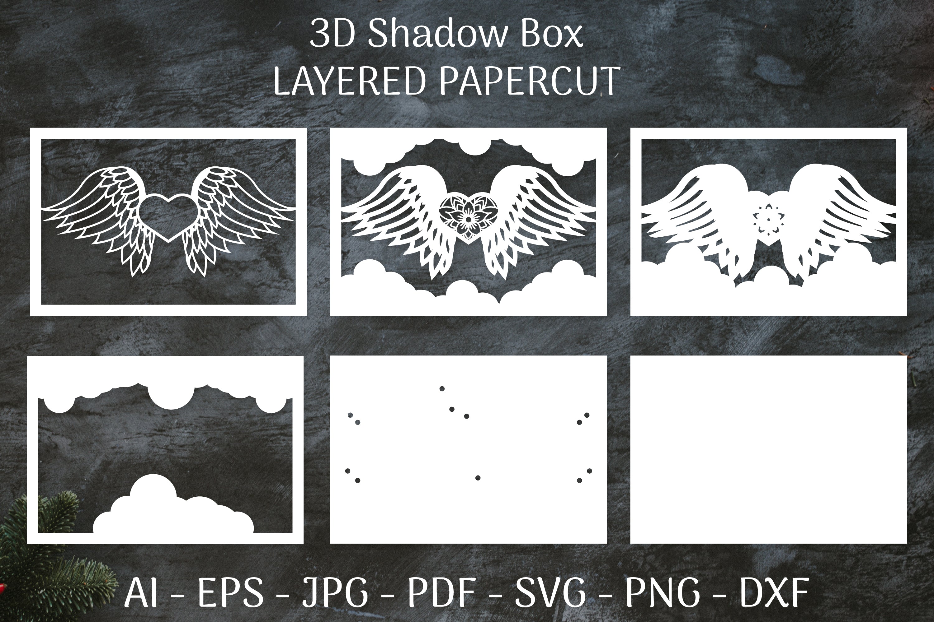 3D Shadow Box Love Angel Wings Layered Papercut SVG Bundle 2 - CraftNest - Digital Crafting and Art