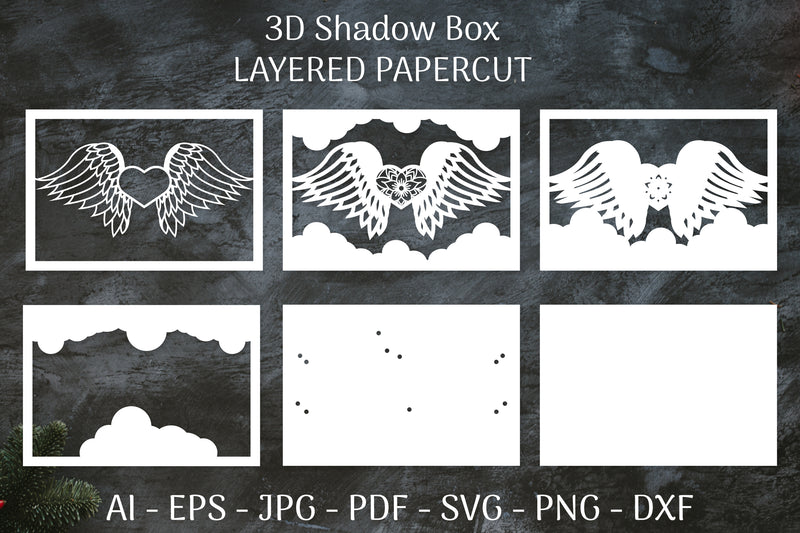 3D Shadow Box Love Angel Wings Layered Papercut SVG Bundle 2 - CraftNest - Digital Crafting and Art