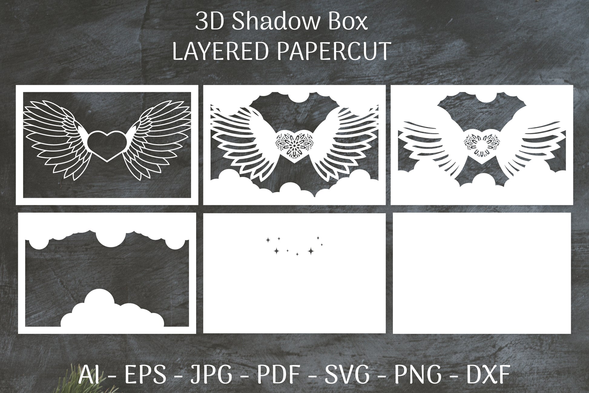 3D Shadow Box Love Angel Wings Layered Papercut SVG Bundle 24 - CraftNest - Digital Crafting and Art