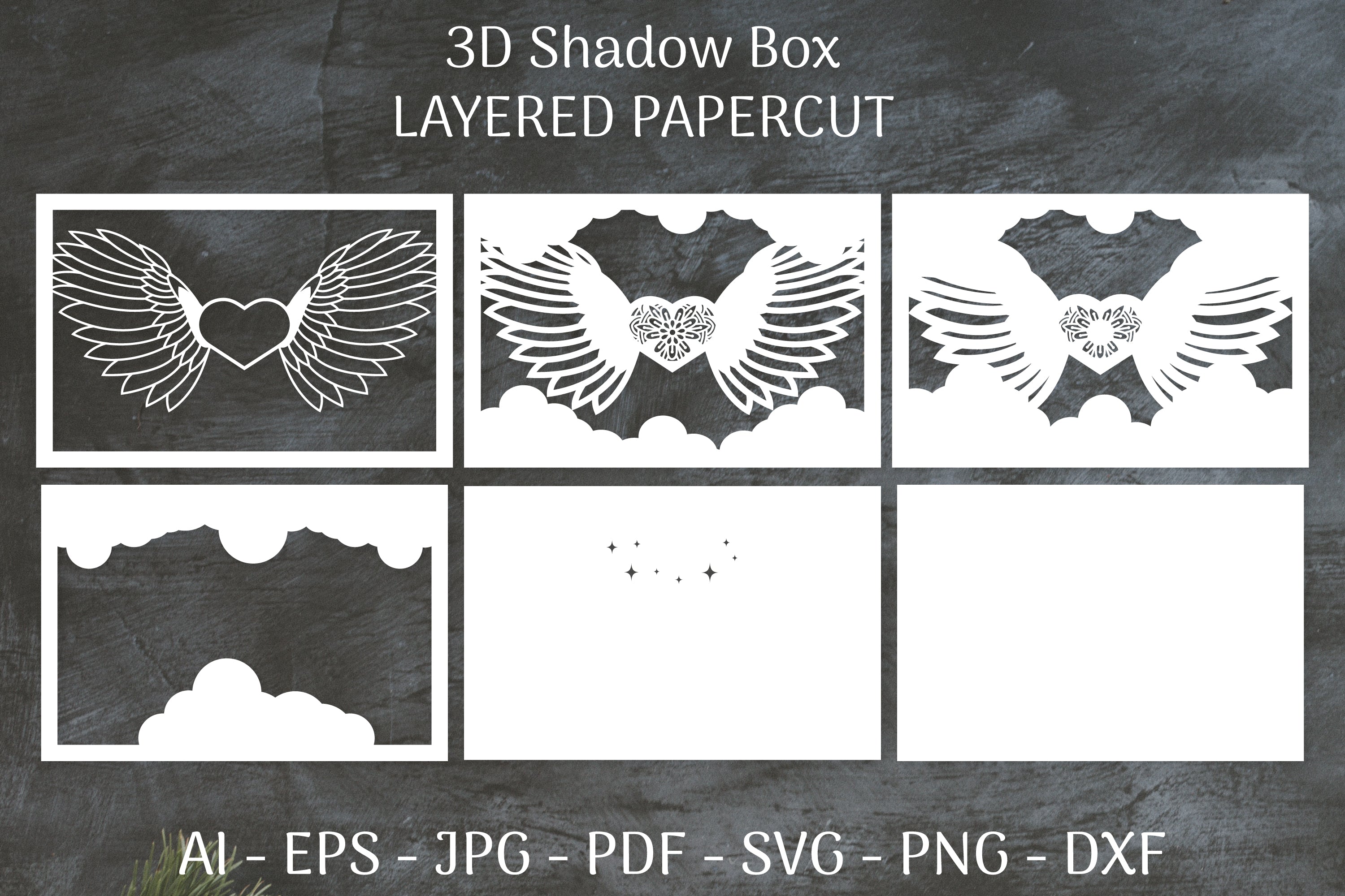 3D Shadow Box Love Angel Wings Layered Papercut SVG Bundle 24 - CraftNest - Digital Crafting and Art