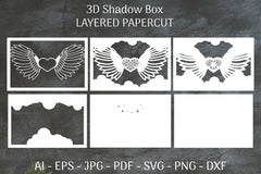 3D Shadow Box Love Angel Wings Layered Papercut SVG Bundle 24 - CraftNest - Digital Crafting and Art