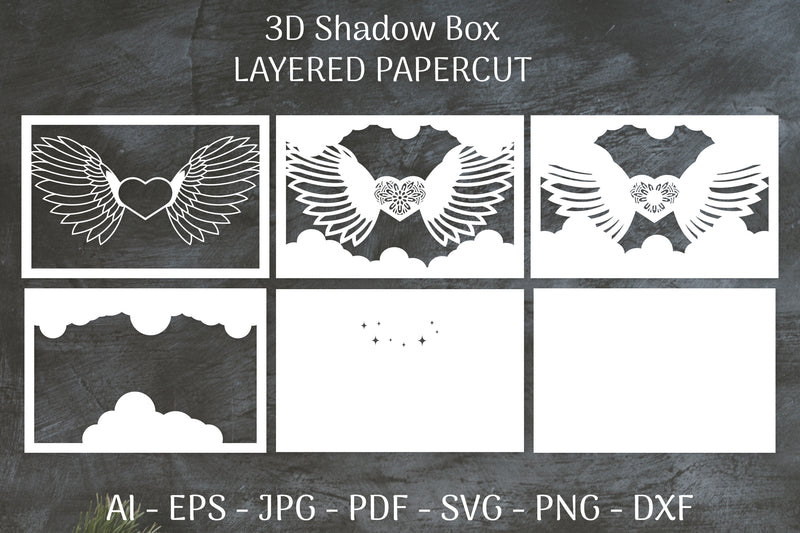 3D Shadow Box Love Angel Wings Layered Papercut SVG Bundle 24 - CraftNest - Digital Crafting and Art