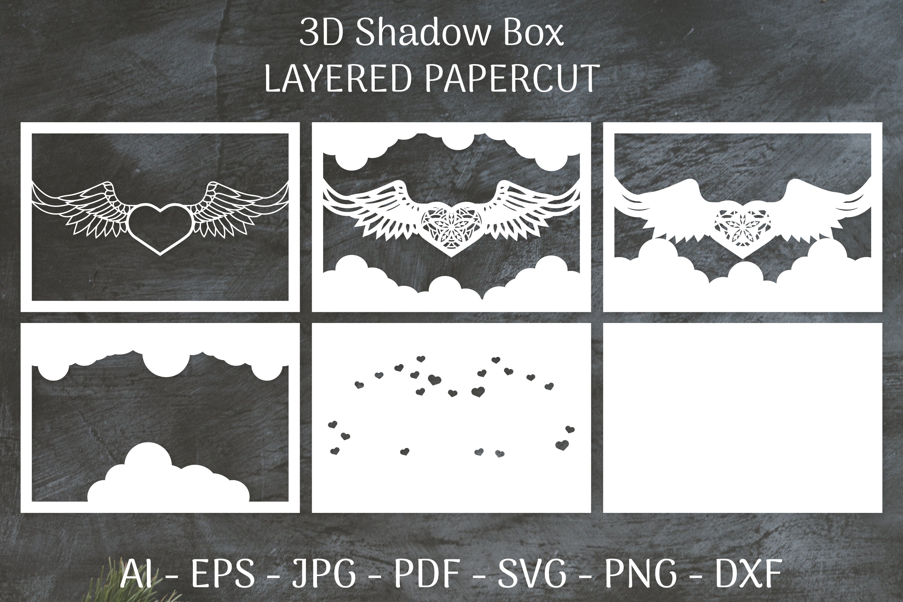 3D Shadow Box Love Angel Wings Layered Papercut SVG Bundle 25 - CraftNest - Digital Crafting and Art