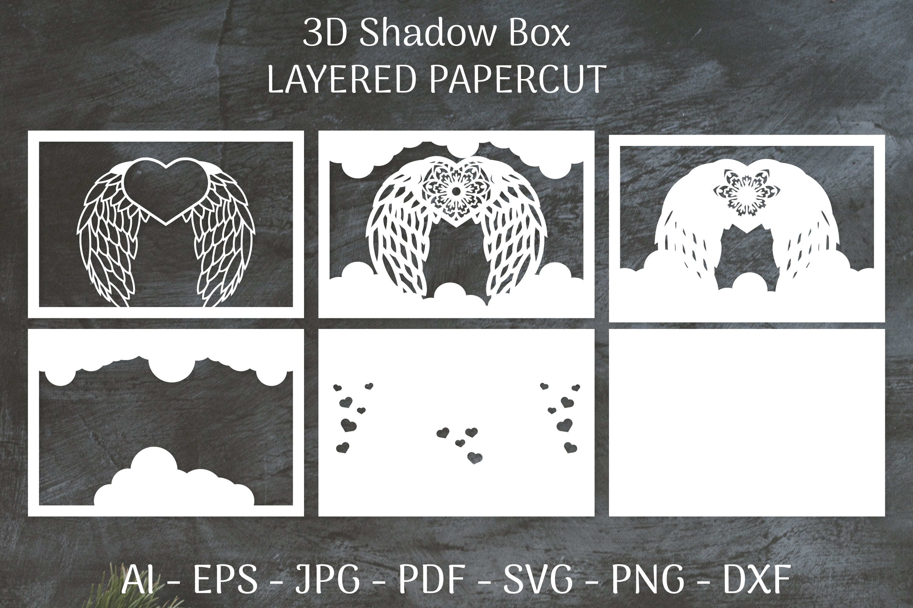 3D Shadow Box Love Angel Wings Layered Papercut SVG Bundle 23 - CraftNest - Digital Crafting and Art