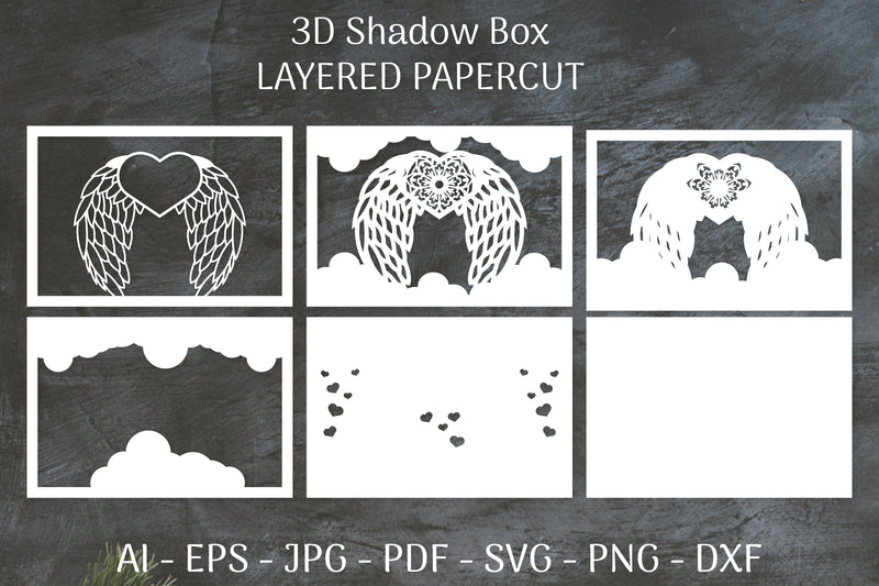 3D Shadow Box Love Angel Wings Layered Papercut SVG Bundle 23 - CraftNest - Digital Crafting and Art