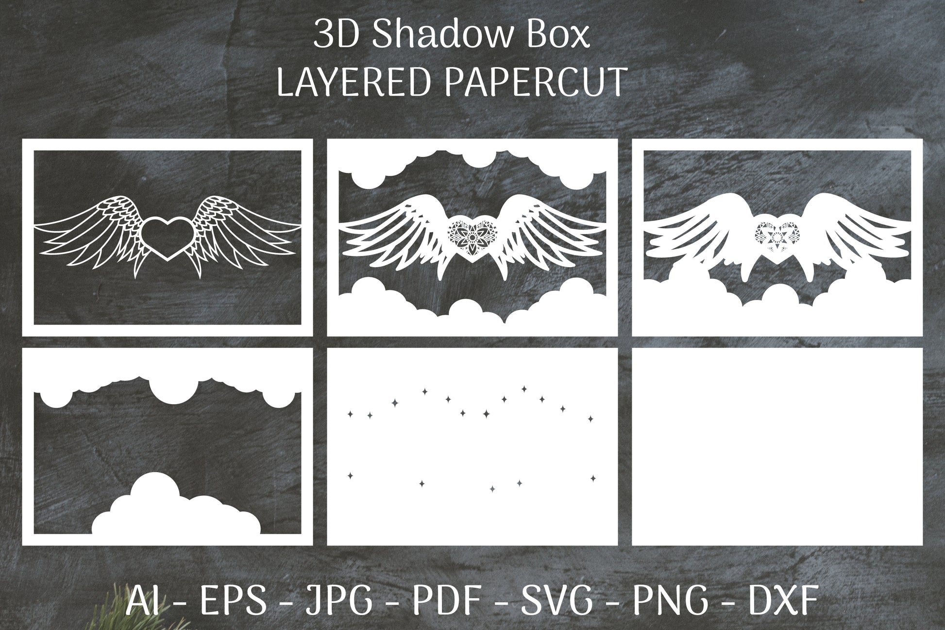3D Shadow Box Love Angel Wings Layered Papercut SVG Bundle 27 - CraftNest - Digital Crafting and Art