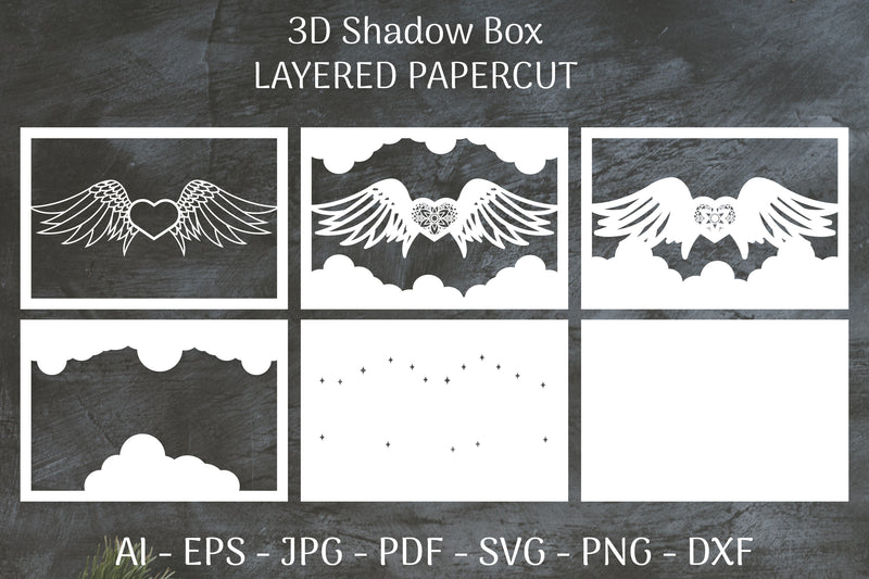 3D Shadow Box Love Angel Wings Layered Papercut SVG Bundle 27 - CraftNest - Digital Crafting and Art