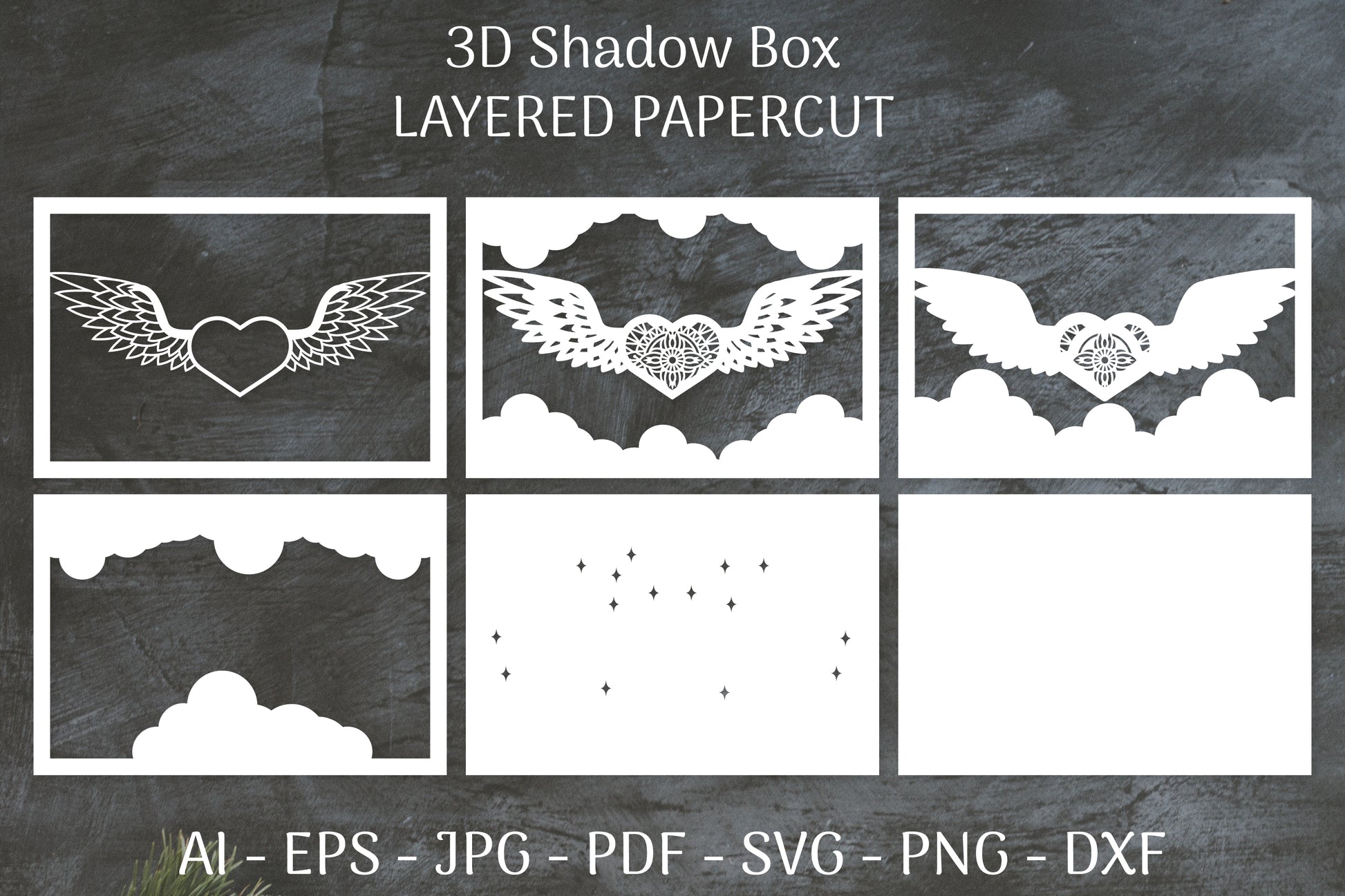 3D Shadow Box Love Angel Wings Layered Papercut SVG Bundle - CraftNest - Digital Crafting and Art
