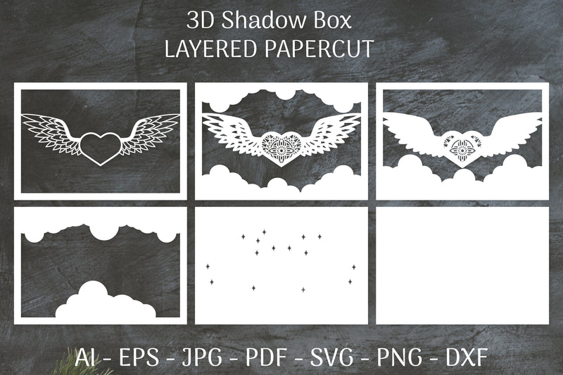 3D Shadow Box Love Angel Wings Layered Papercut SVG Bundle - CraftNest - Digital Crafting and Art