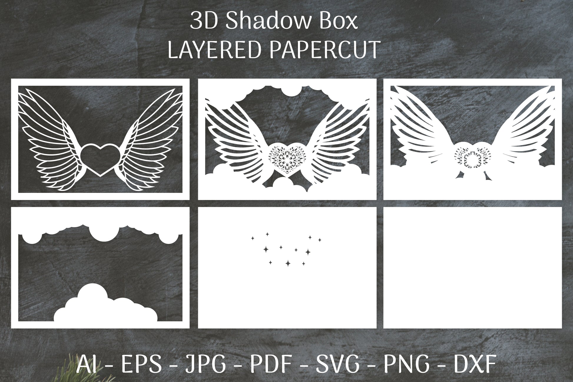 3D Shadow Box Love Angel Wings Layered Papercut SVG Bundle 26 - CraftNest - Digital Crafting and Art