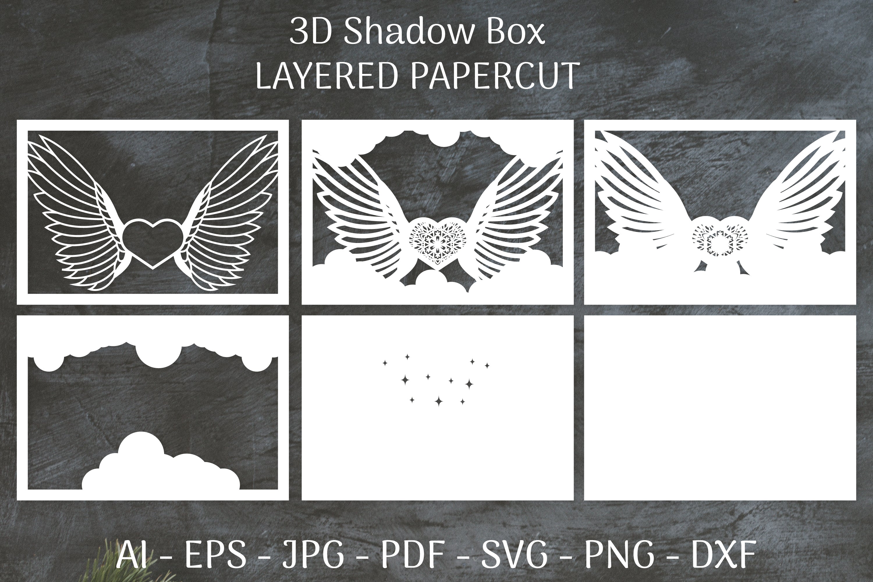 3D Shadow Box Love Angel Wings Layered Papercut SVG Bundle 26 - CraftNest - Digital Crafting and Art