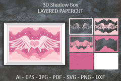 3D Shadow Box Love Angel Wings Layered Papercut SVG Bundle 27 - CraftNest - Digital Crafting and Art