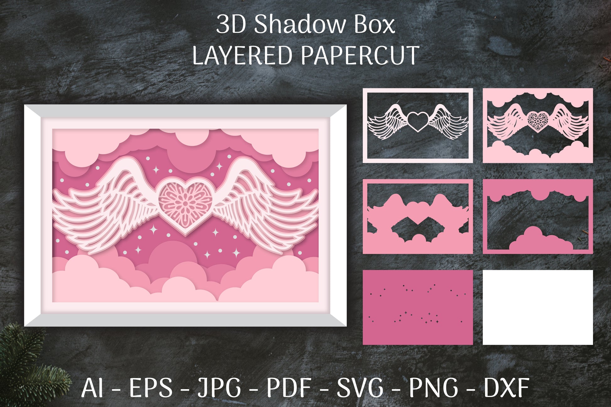 3D Shadow Box Love Angel Wings Layered Papercut SVG Bundle 1 - CraftNest - Digital Crafting and Art