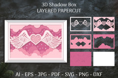 3D Shadow Box Love Angel Wings Layered Papercut SVG Bundle 1 - CraftNest - Digital Crafting and Art