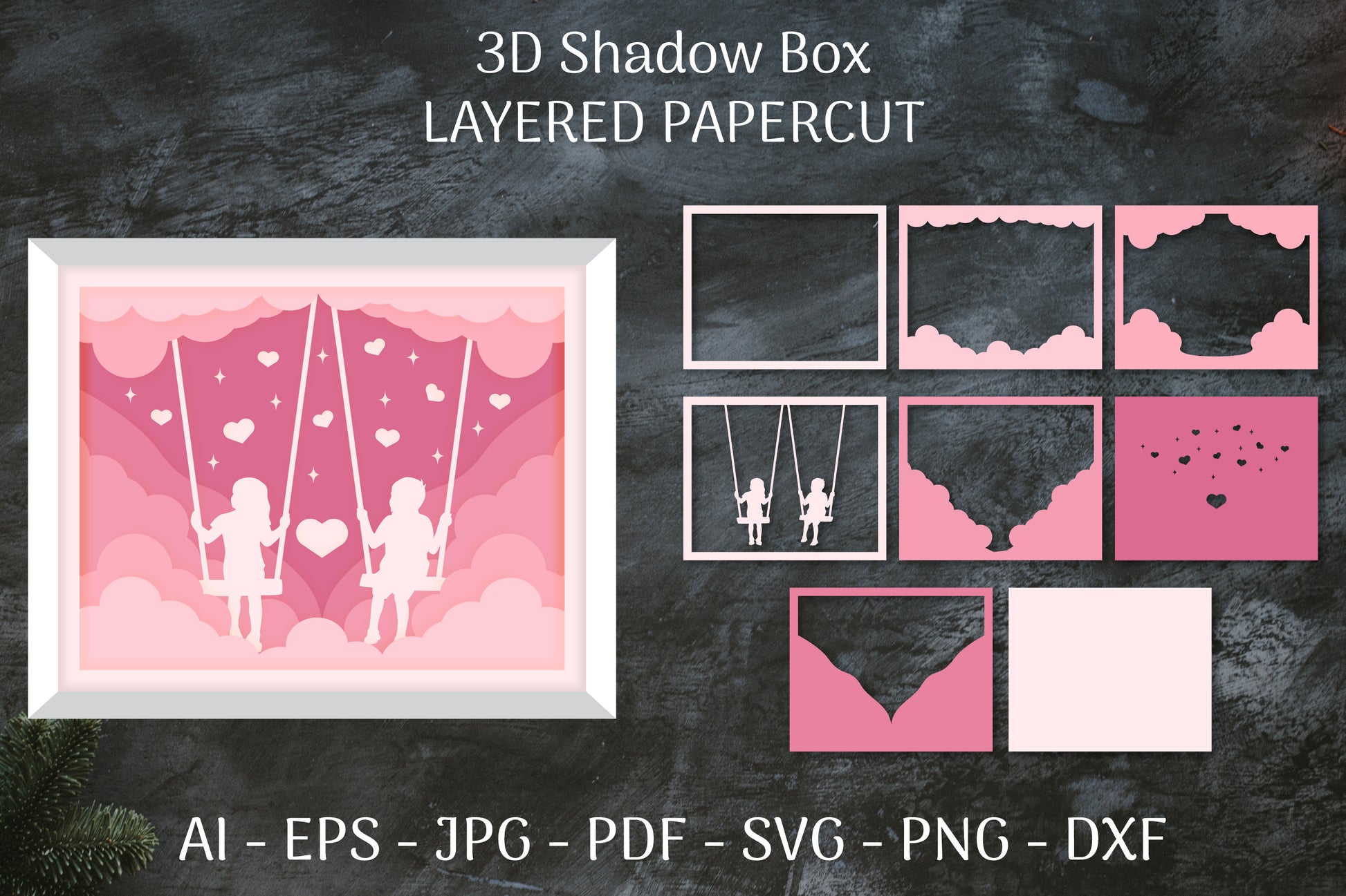 3D Shadow Box Valentine's Layered Papercut SVG Bundle 1 - CraftNest - Digital Crafting and Art