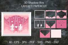3D Shadow Box Valentine's Layered Papercut SVG Bundle 1 - CraftNest - Digital Crafting and Art