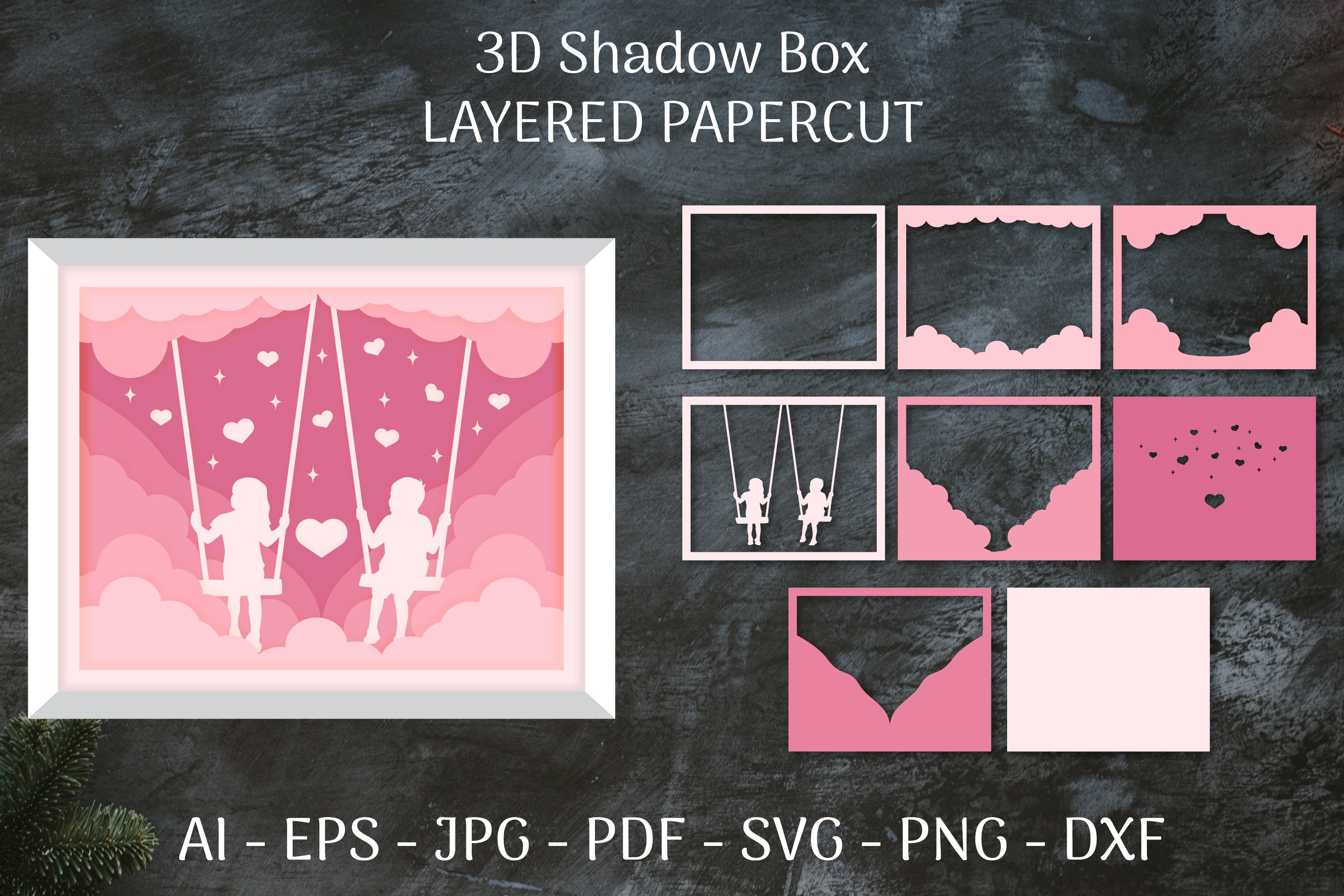 3D Shadow Box Valentine's Layered Papercut SVG Bundle 1 - CraftNest - Digital Crafting and Art