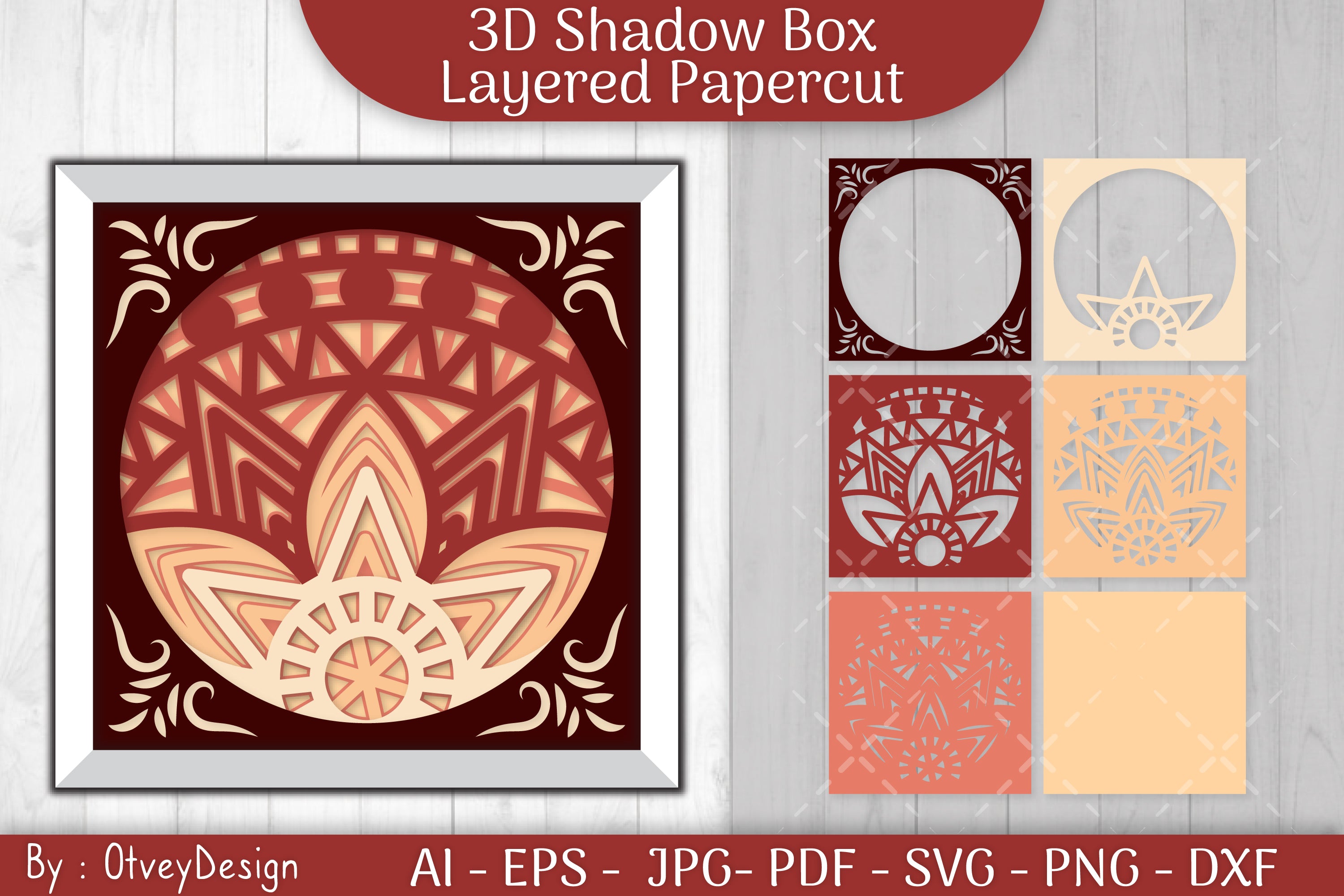 3D Shadow Box Mandala Layered Papercut SVG Bundle