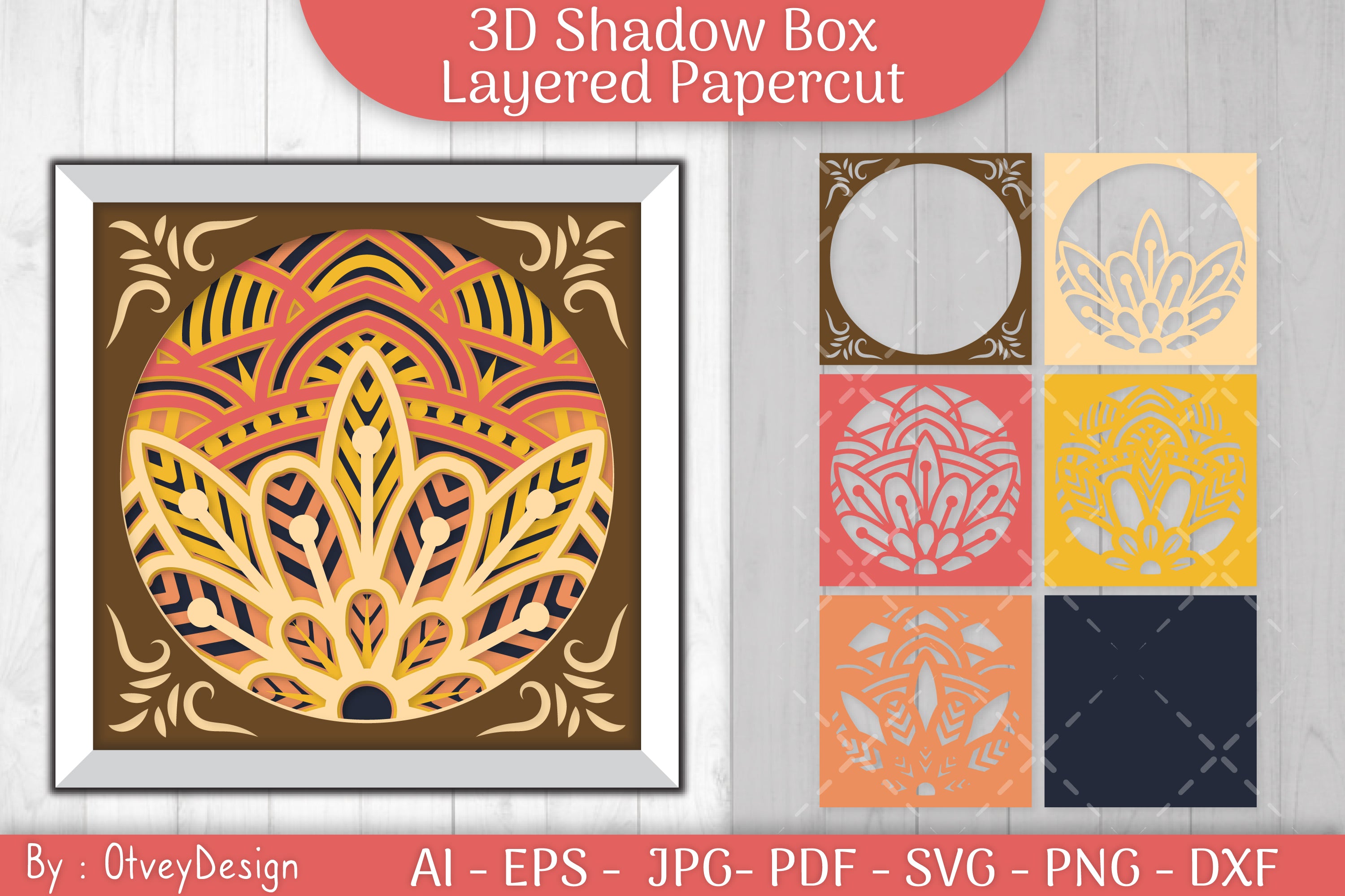 3D Shadow Box Mandala Layered Papercut SVG Bundle
