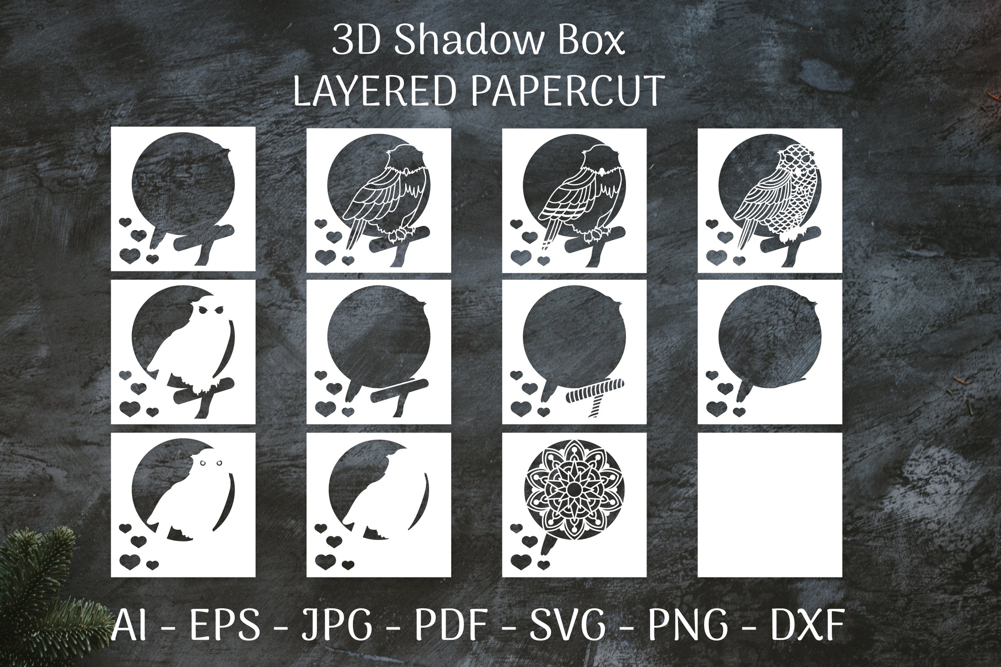 3D Shadow Box Snowy Owl SVG Bundle - CraftNest - Digital Crafting and Art