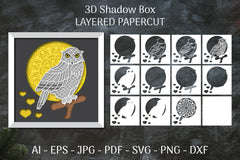 3D Shadow Box Snowy Owl SVG Bundle - CraftNest - Digital Crafting and Art