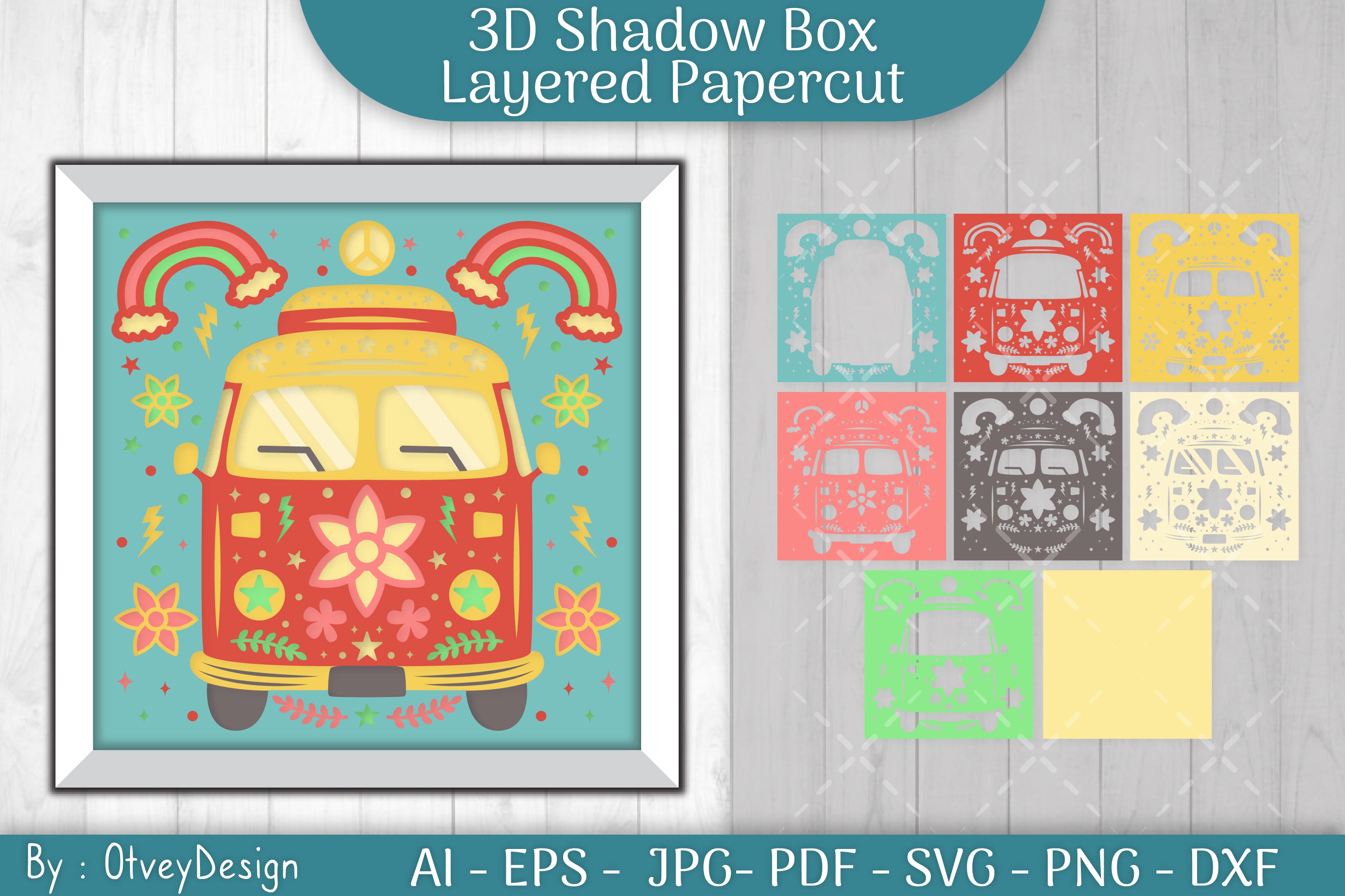 3D ShadowBox Hippie Papercut SVG Bundle