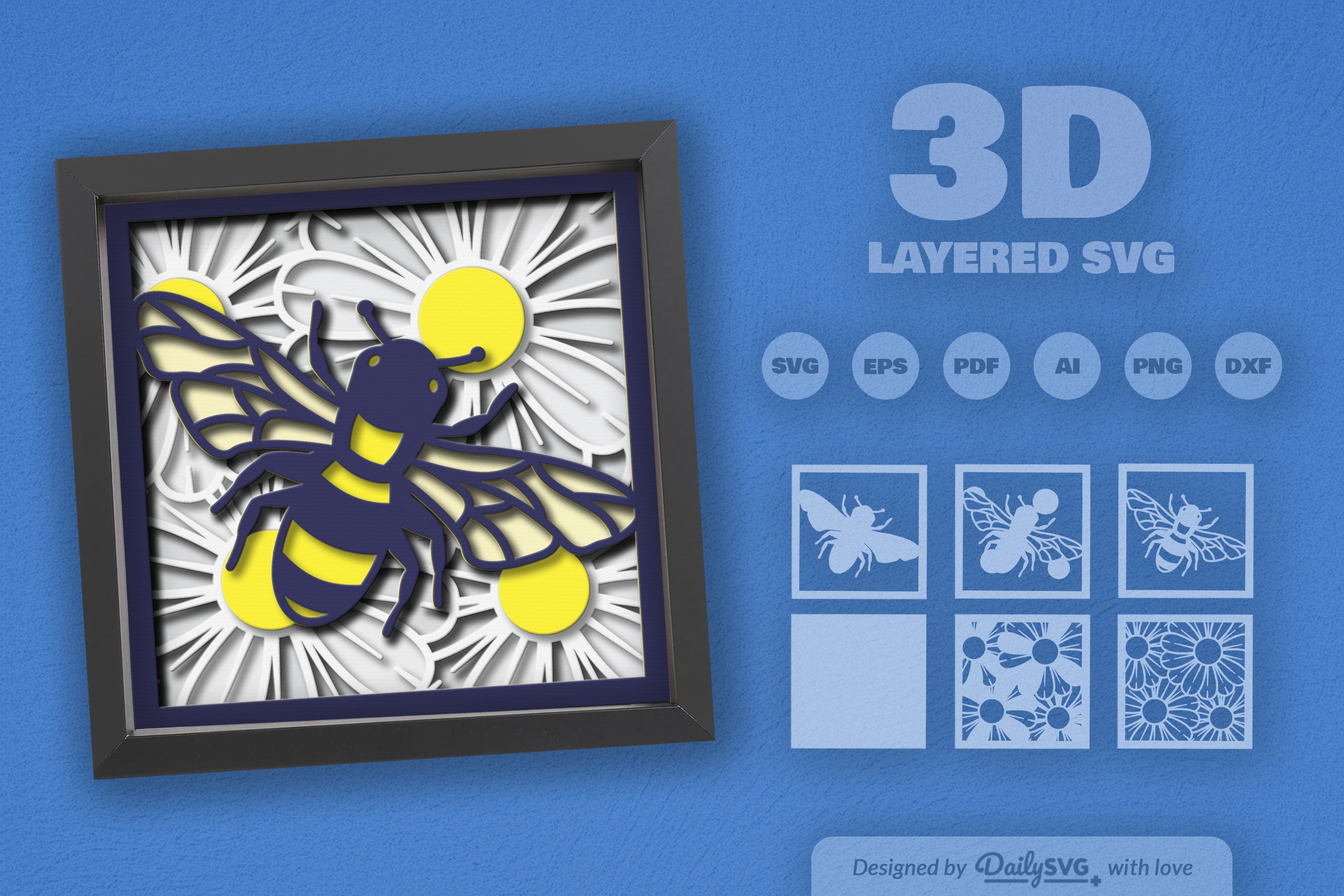 3D Bee and Flower Garden Papercut SVG Bundle