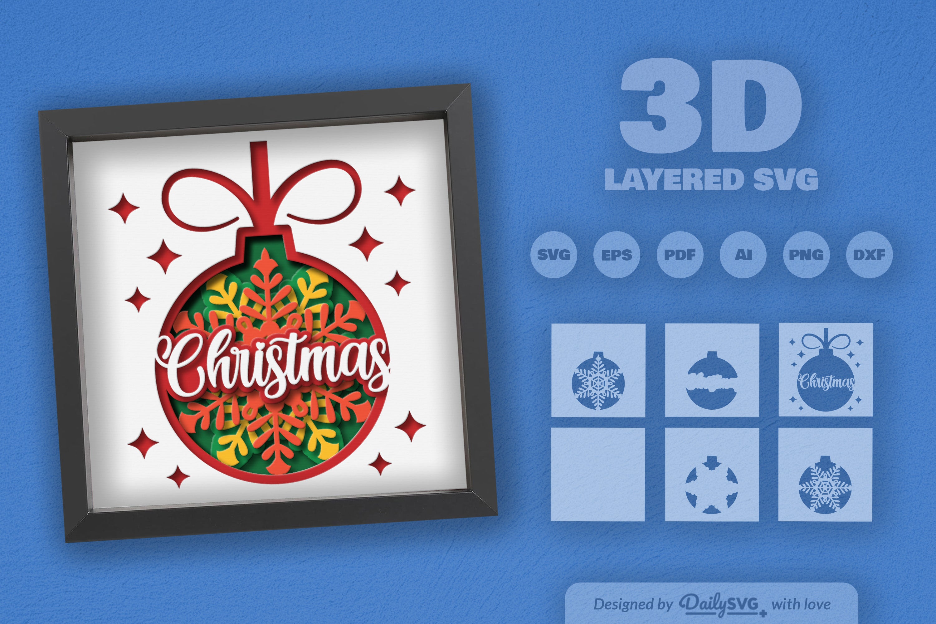 3D Christmas Bauble Ornament Papercut SVG Bundle