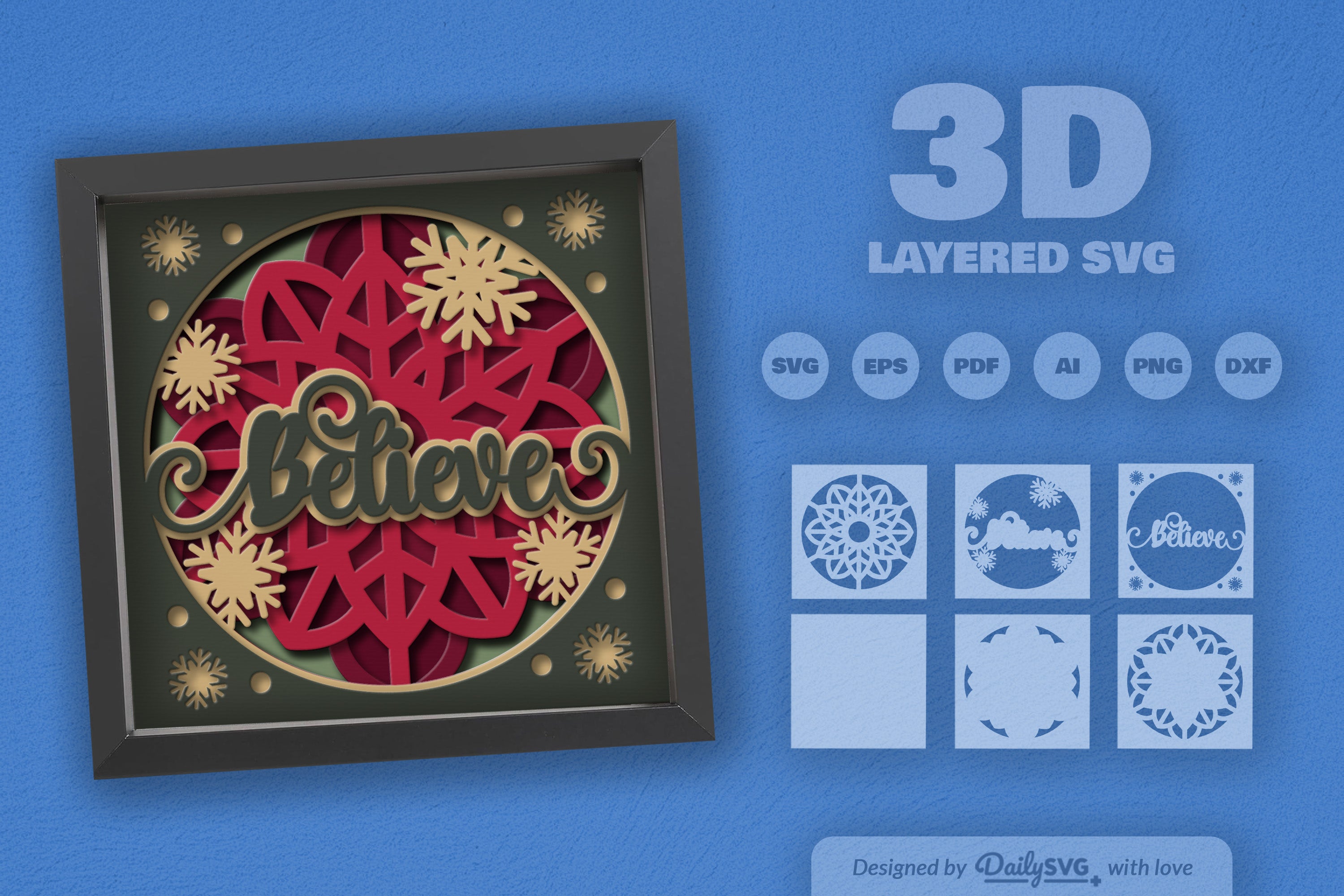 3D Christmas Believe Papercut SVG Bundle