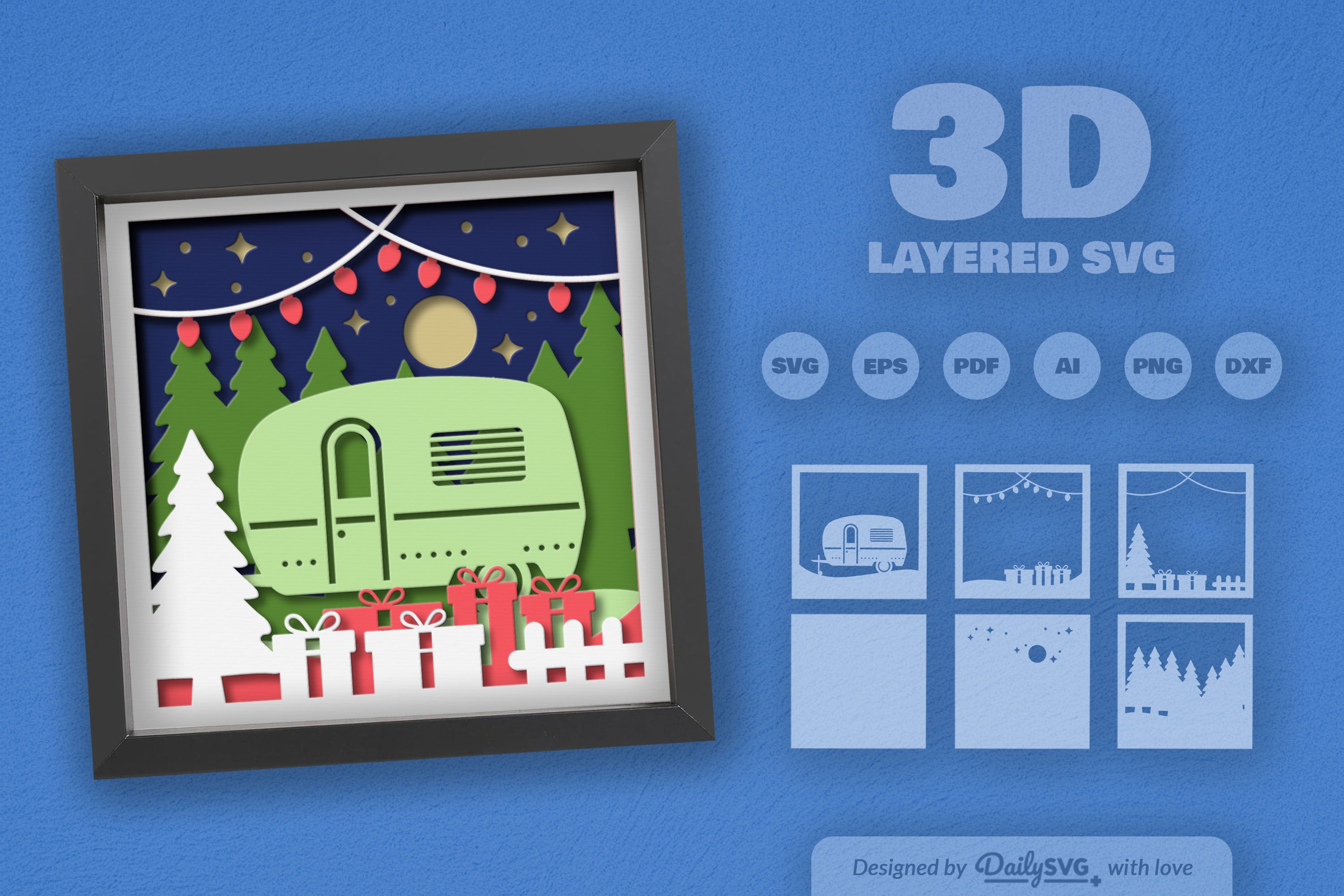 3D Christmas Camper Papercut SVG Bundle