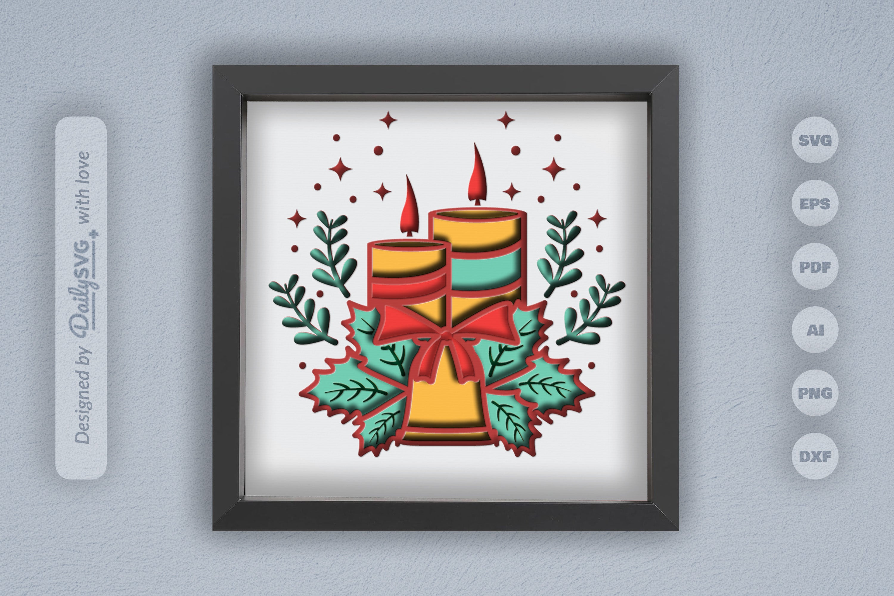 3D Christmas Candle Papercut SVG Bundle