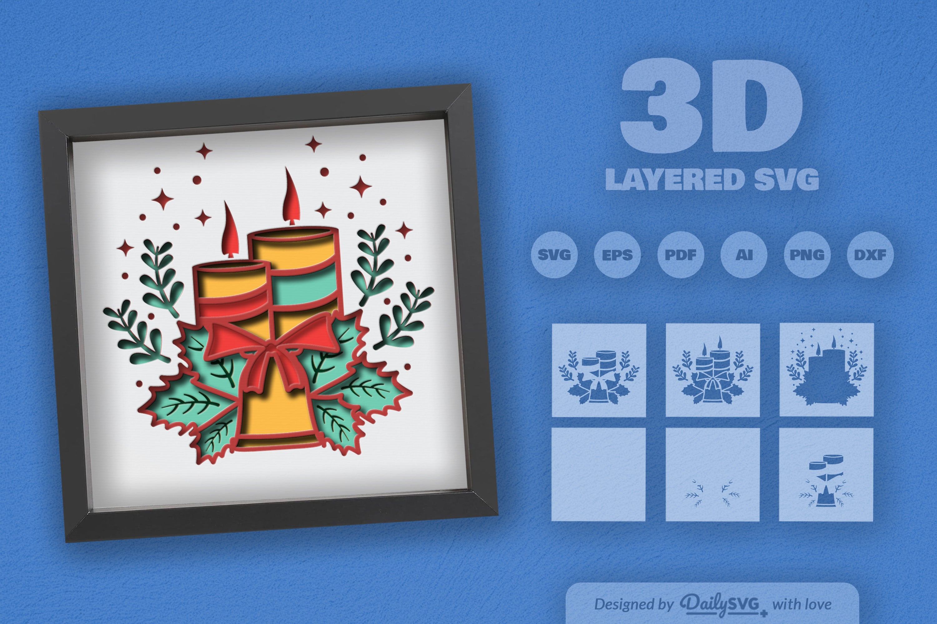 3D Christmas Candle Papercut SVG Bundle