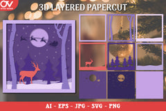 3D Christmas Deer with Santa Sleigh Layered Papercut SVG Bundle 1 - CraftNest - Digital Crafting and Art