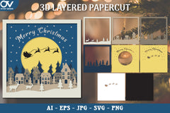 3D Christmas Deer with Santa Sleigh Layered Papercut SVG Bundle 2 - CraftNest - Digital Crafting and Art