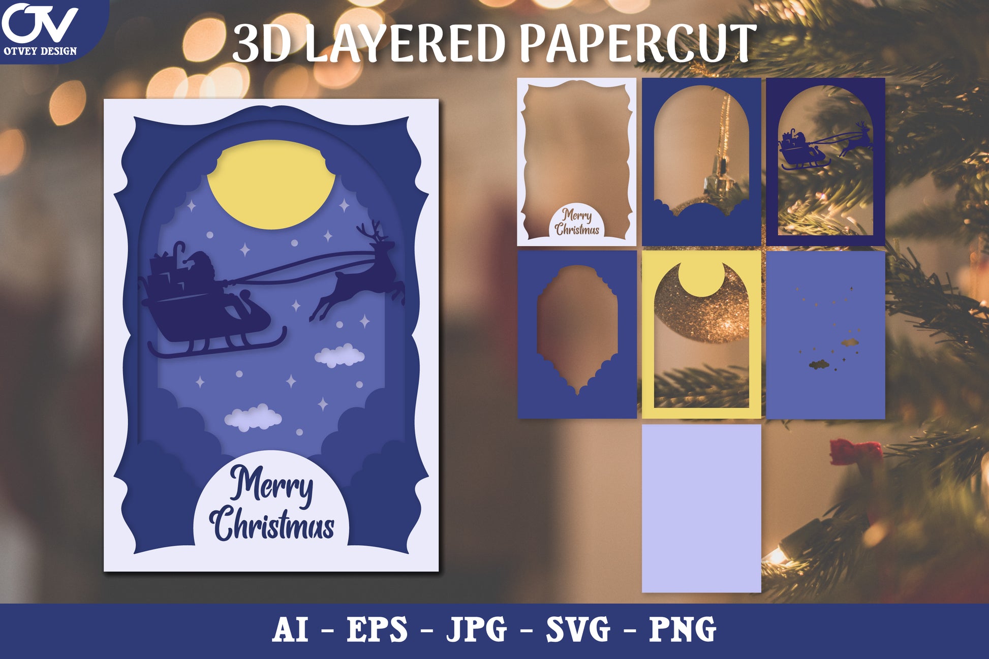 3D Christmas Deer with Santa Sleigh Layered Papercut SVG Bundle 3 - CraftNest - Digital Crafting and Art