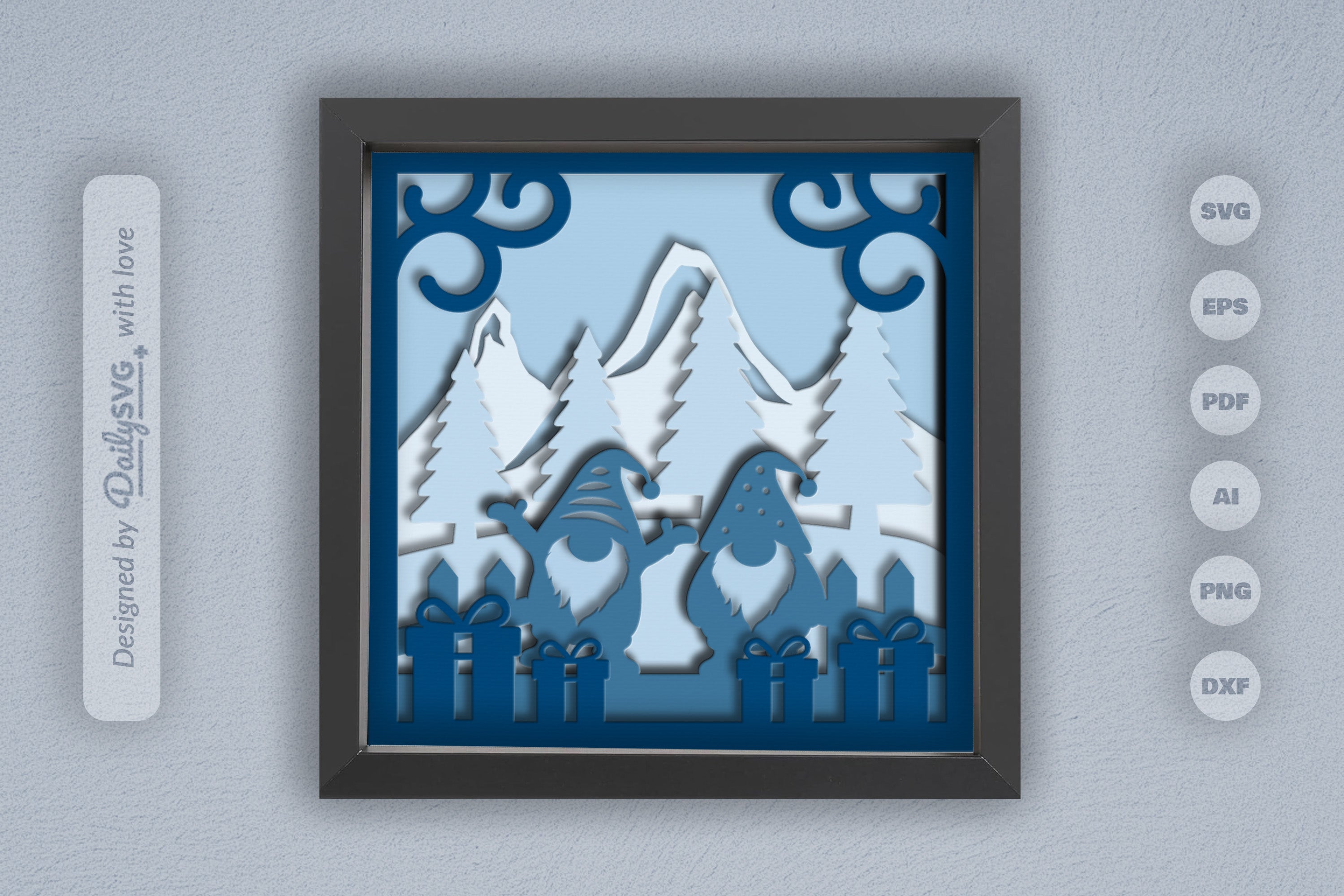 3D Christmas Gnomes in Snowy Scene Papercut SVG Bundle