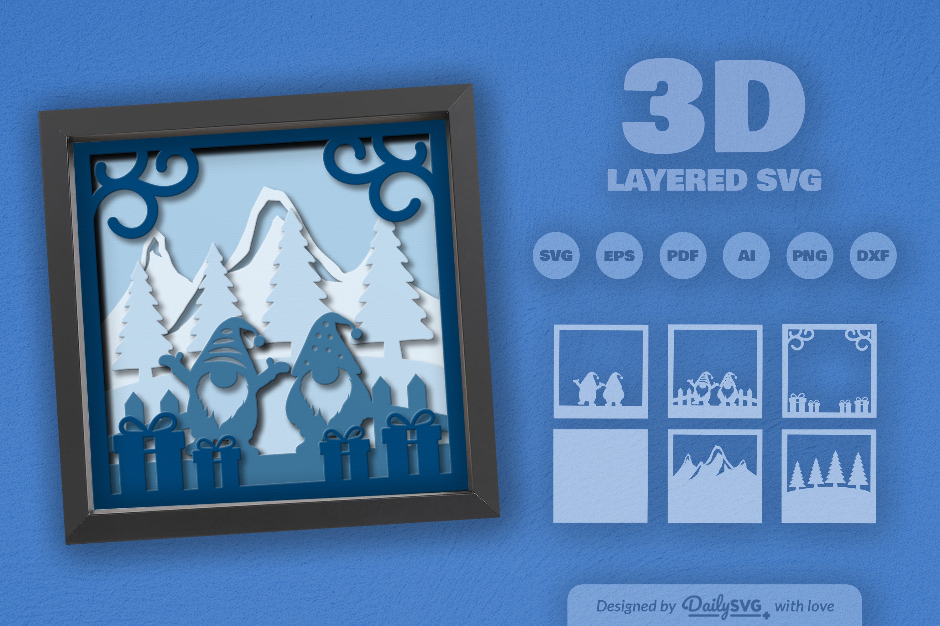 3D Christmas Gnomes in Snowy Scene Papercut SVG Bundle