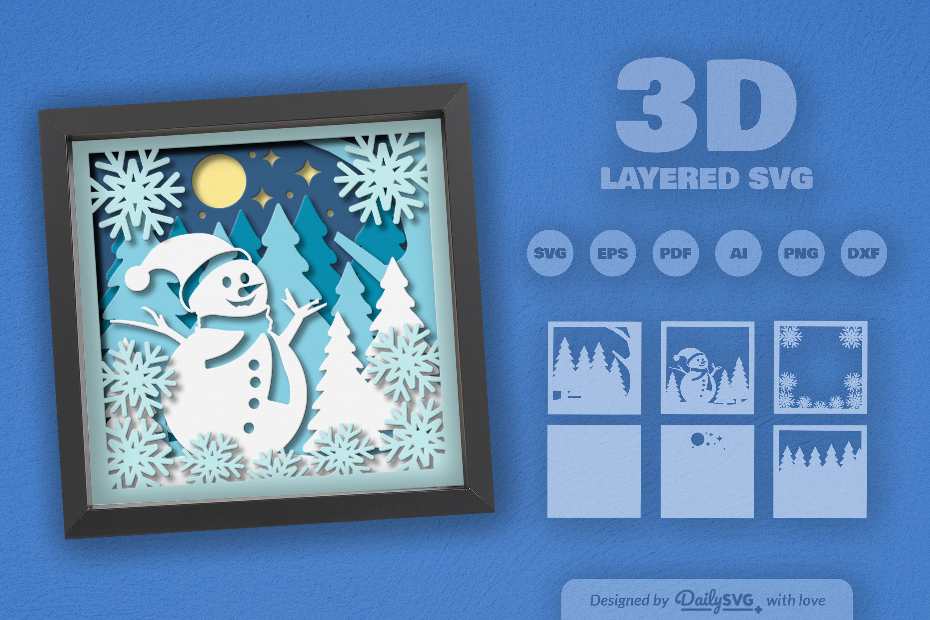 3D Christmas Snowman Papercut SVG Bundle