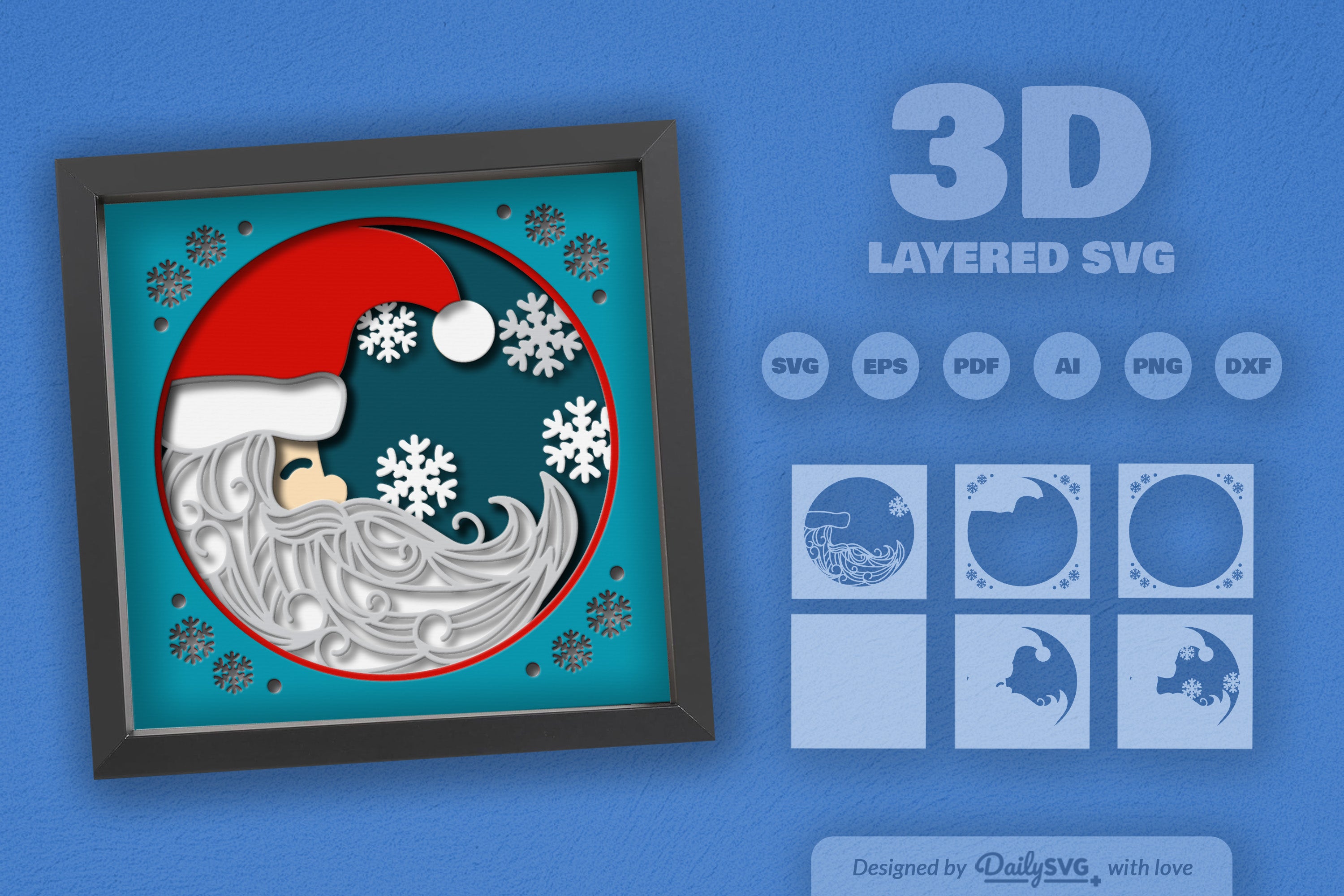 3D Christmas Moon Santa Papercut SVG Bundle
