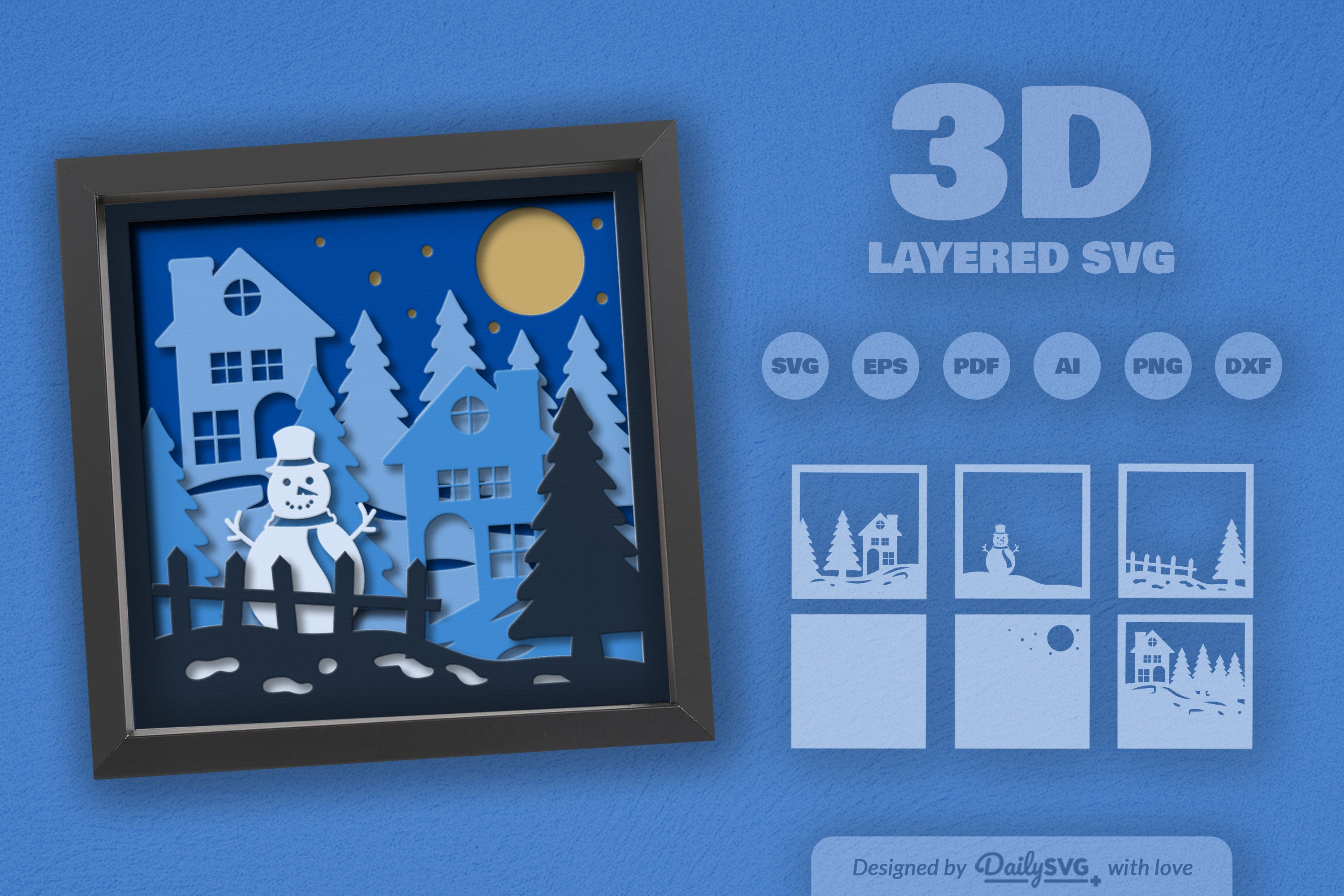 3D Christmas Night Scene Papercut SVG Bundle