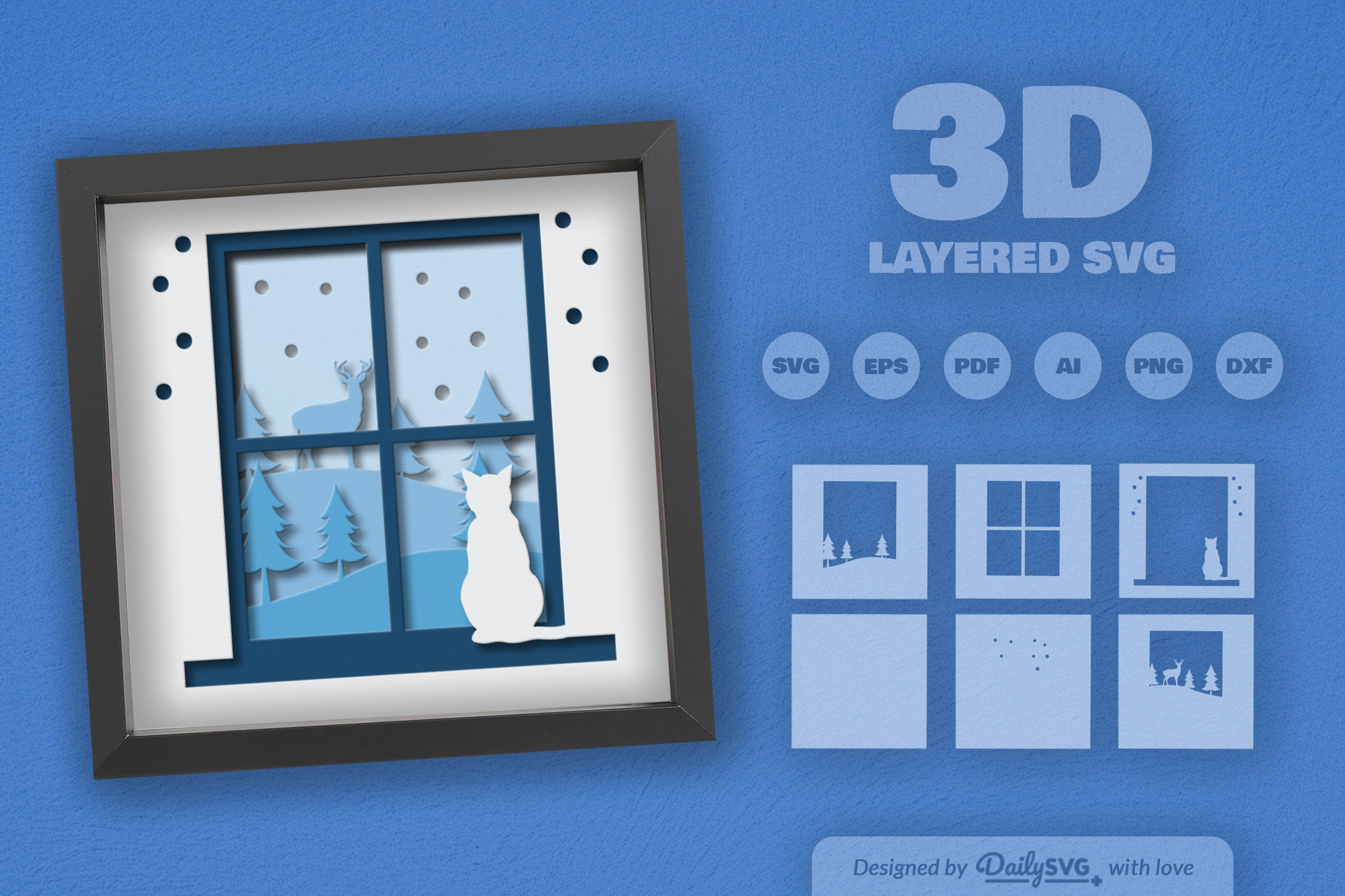 3D Christmas Window Papercut SVG Bundle