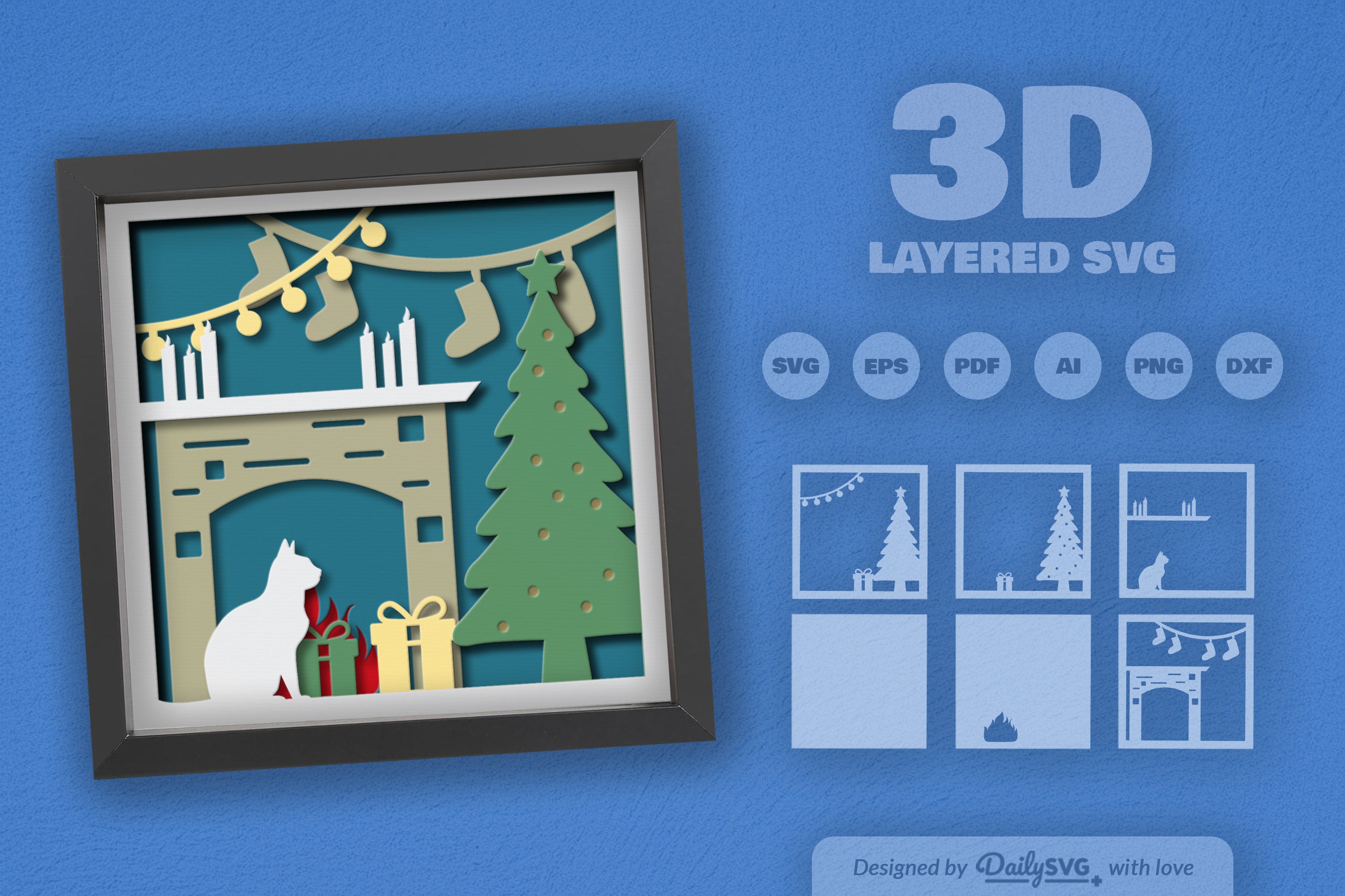 3D Christmas Scene Papercut SVG Bundle for Home Decor