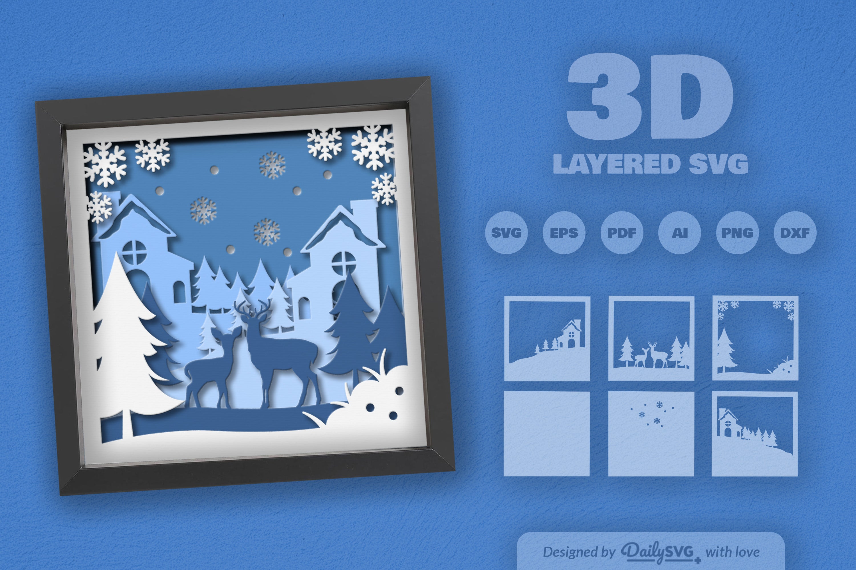 3D Deer and Winter Forest Papercut SVG Bundle